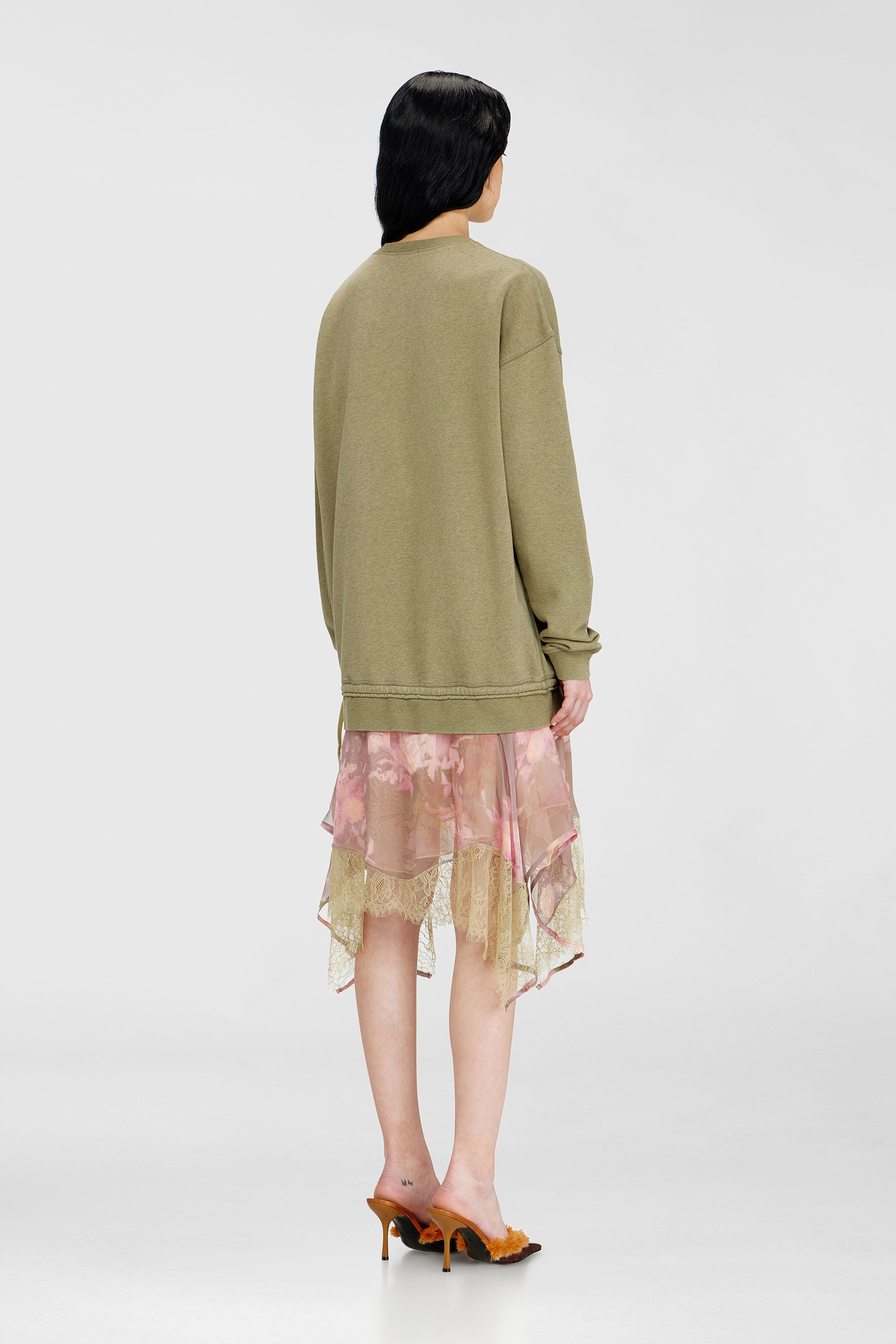 Diesel - D-ORELY, Robe sweat avec jupe &agrave; demi-longueur en chiffon et dentelle Femme in Polychrome - 4