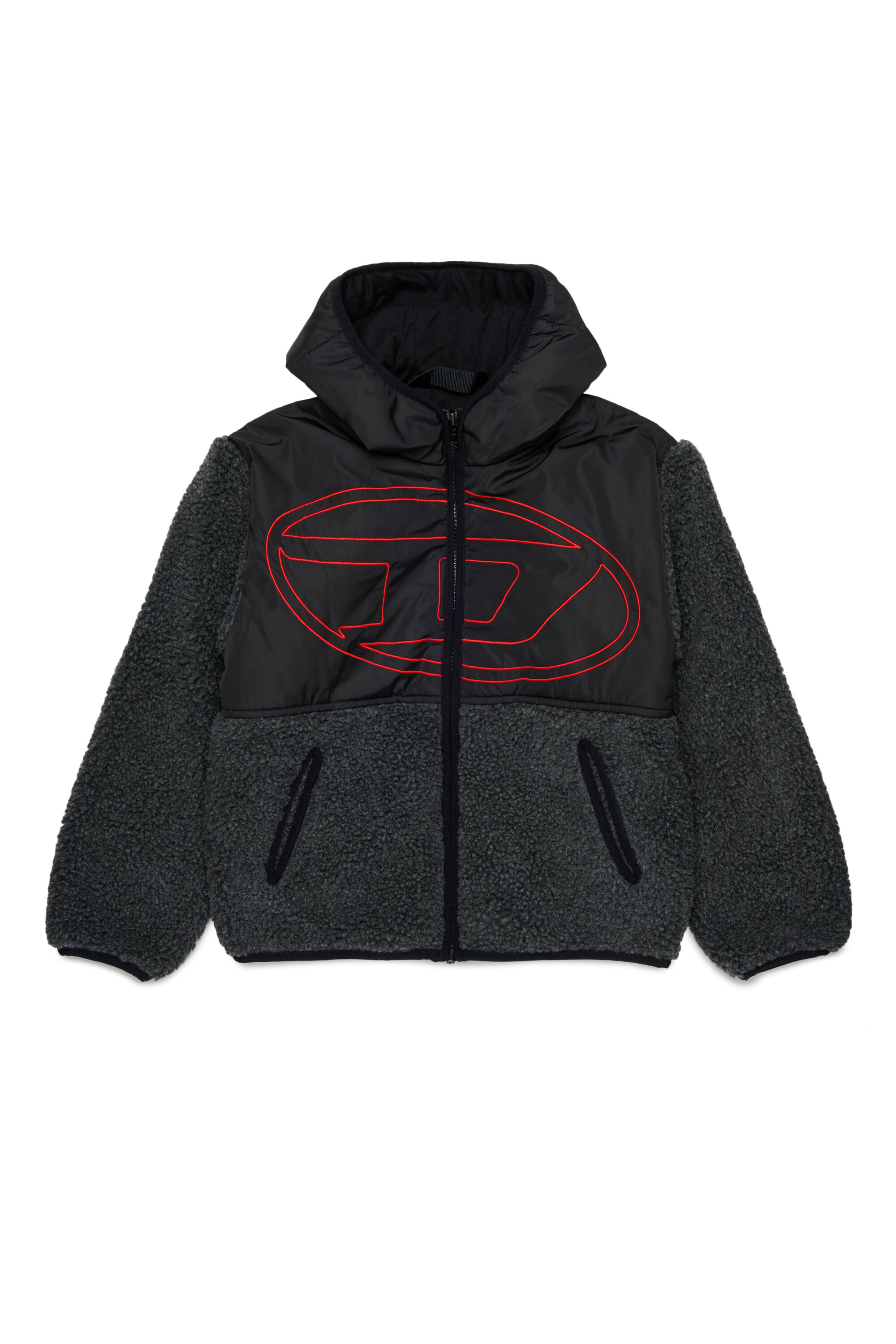 Diesel - JSHEAR, Veste &agrave; capuche en nylon et polaire teddy Homme in Noir - 1