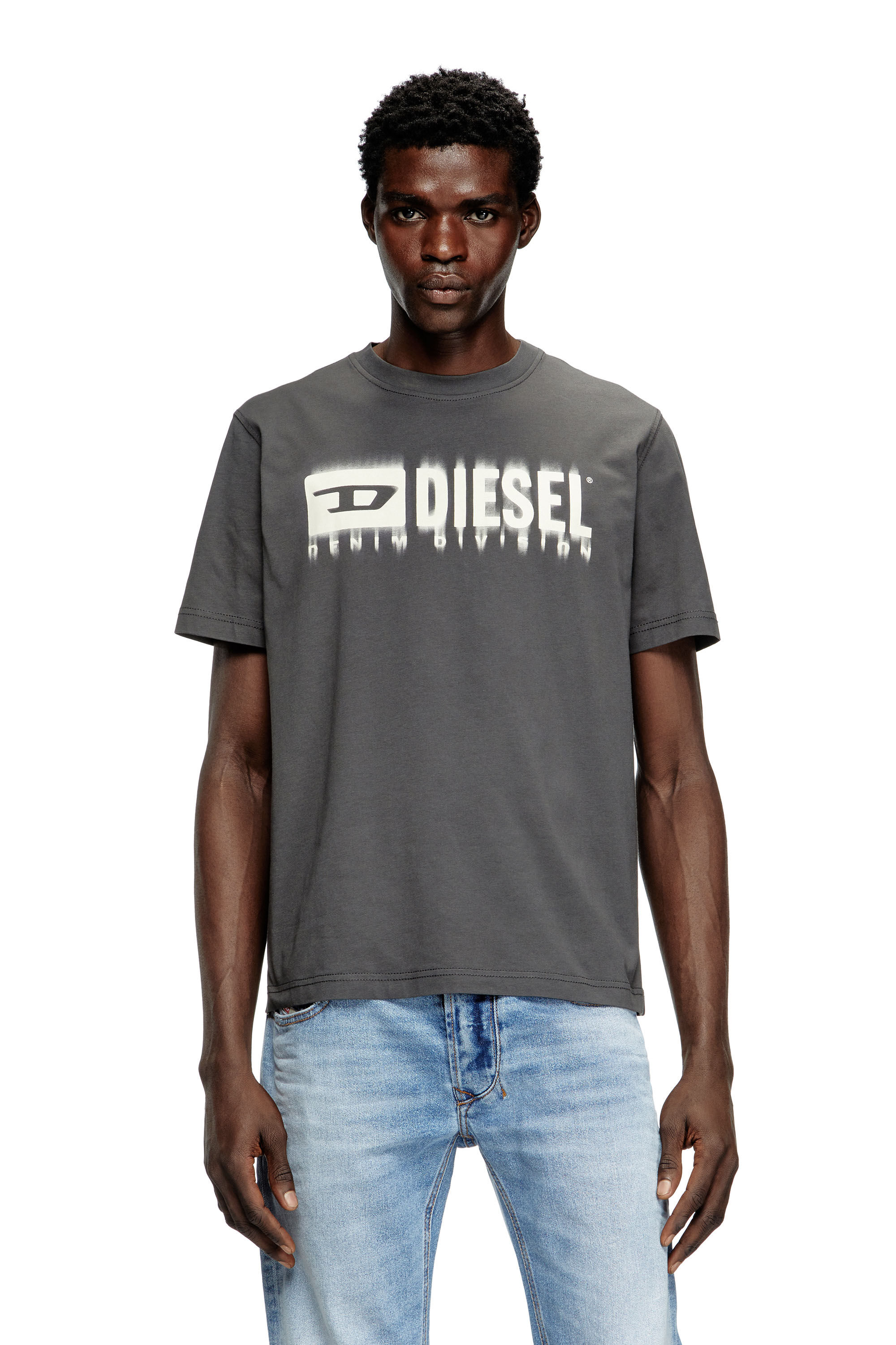 【送料&関税込】Diesel T-shirt `t-adjust-q7` Men's T-shirt with blurry Diesel logo | Grey | Diesel