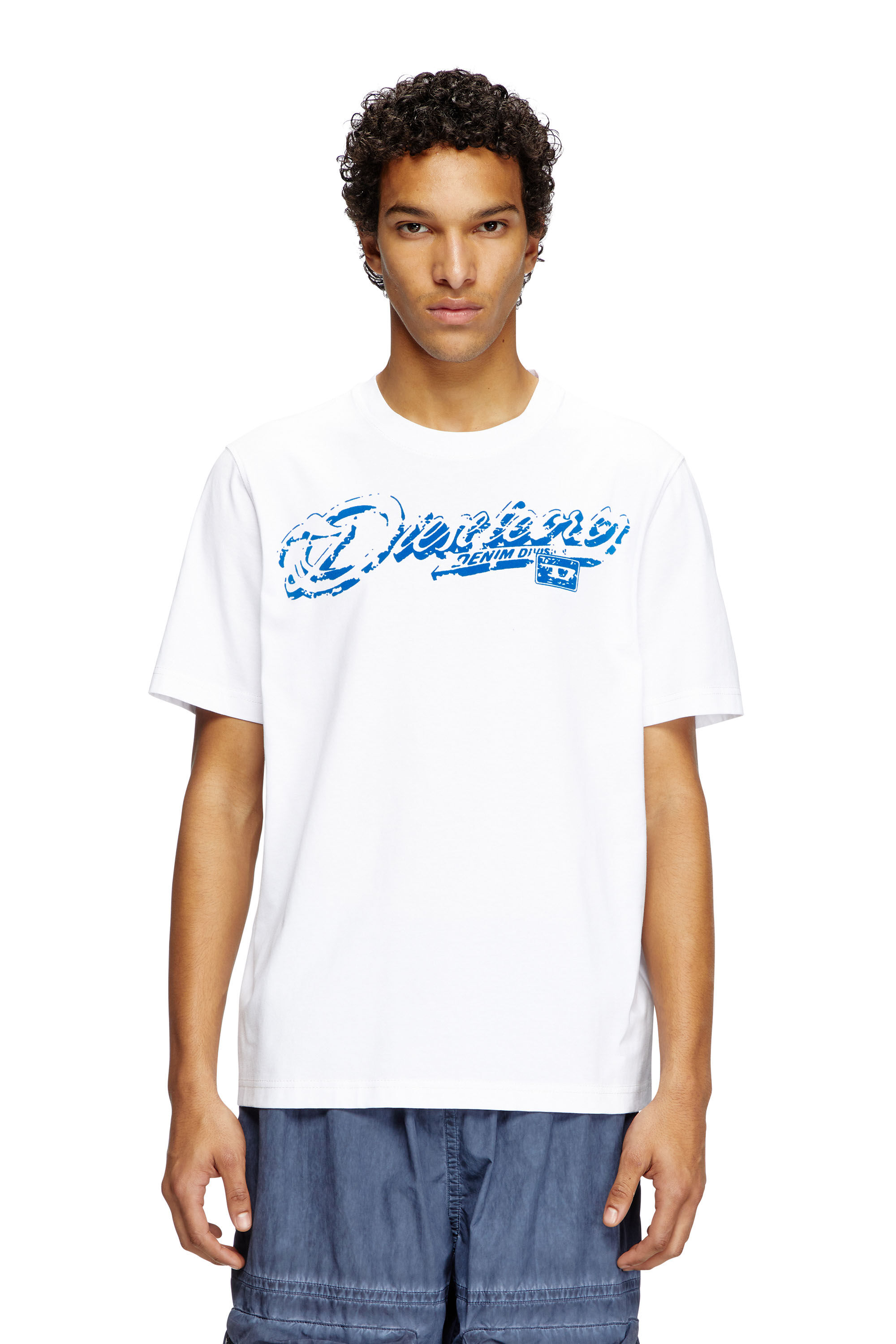 Men's T-shirt with distressed flocked logo | White | Diesel