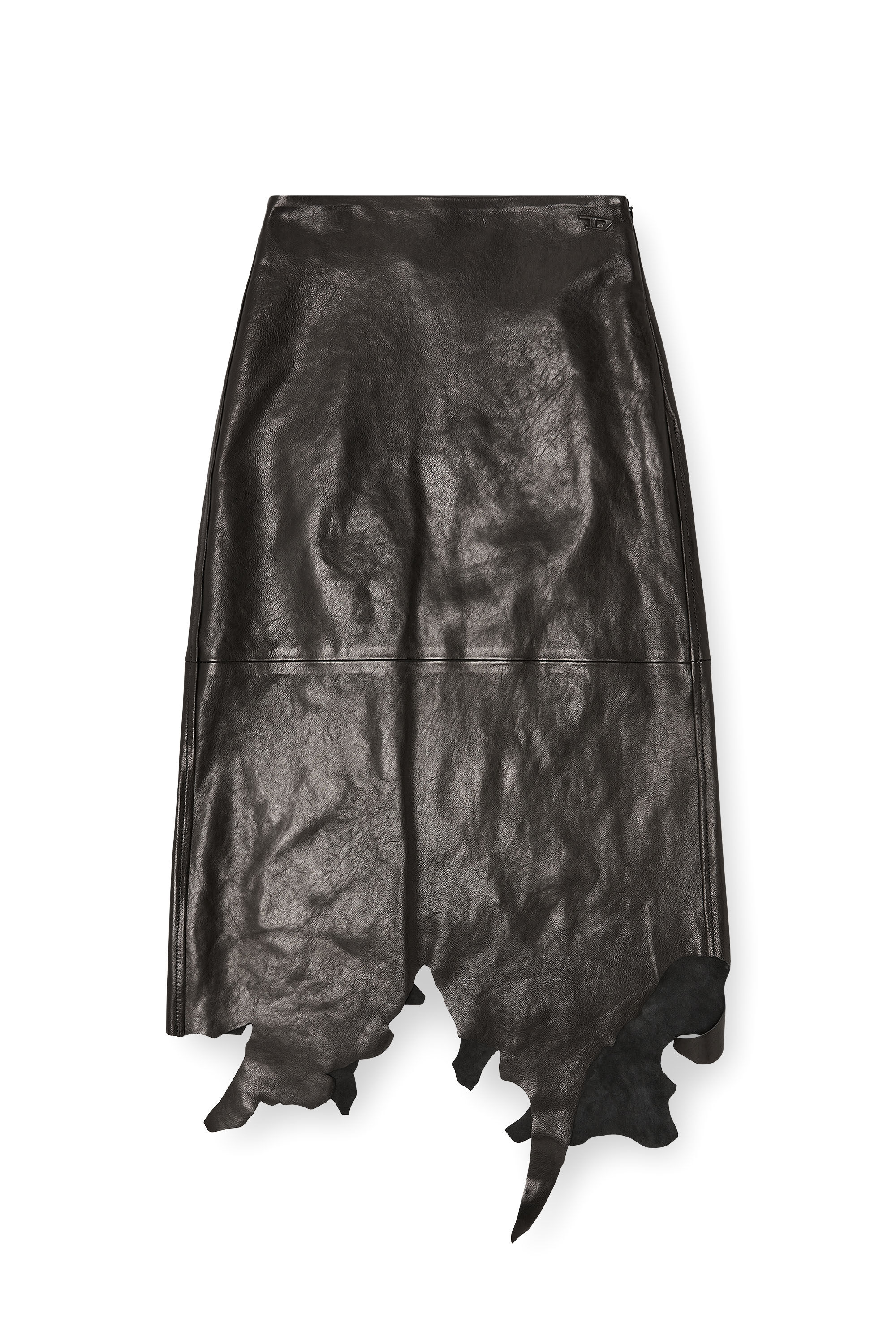 Women's Leather midi skirt with jagged hem | Black | Diesel