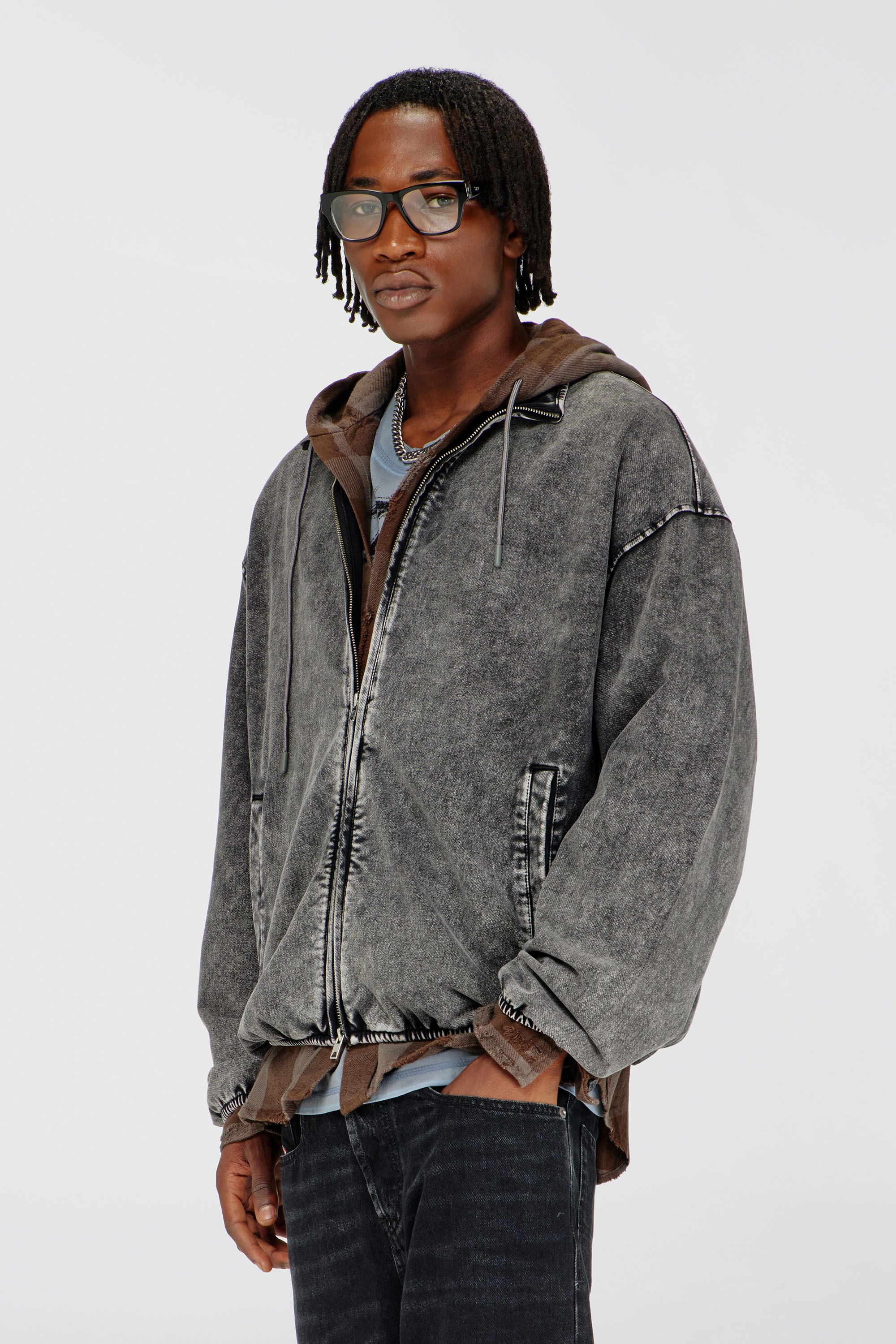 Diesel - S-CORSY, Veste sweat effet denim Homme in Gris - 3