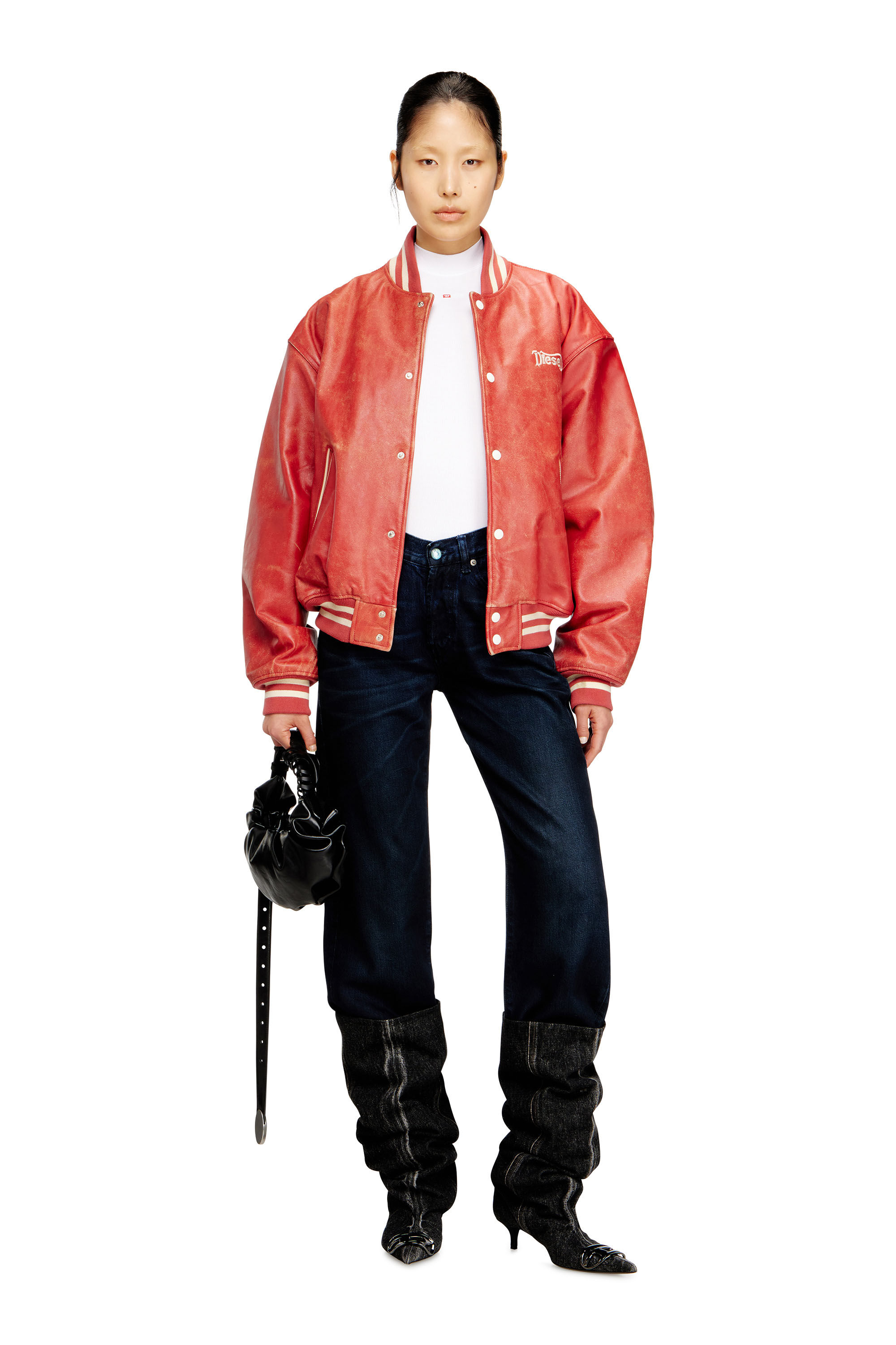 Diesel - L-DIFORDI-20TH, Blouson aviateur en cuir avec logo Diesel Mixte in Rouge - 7