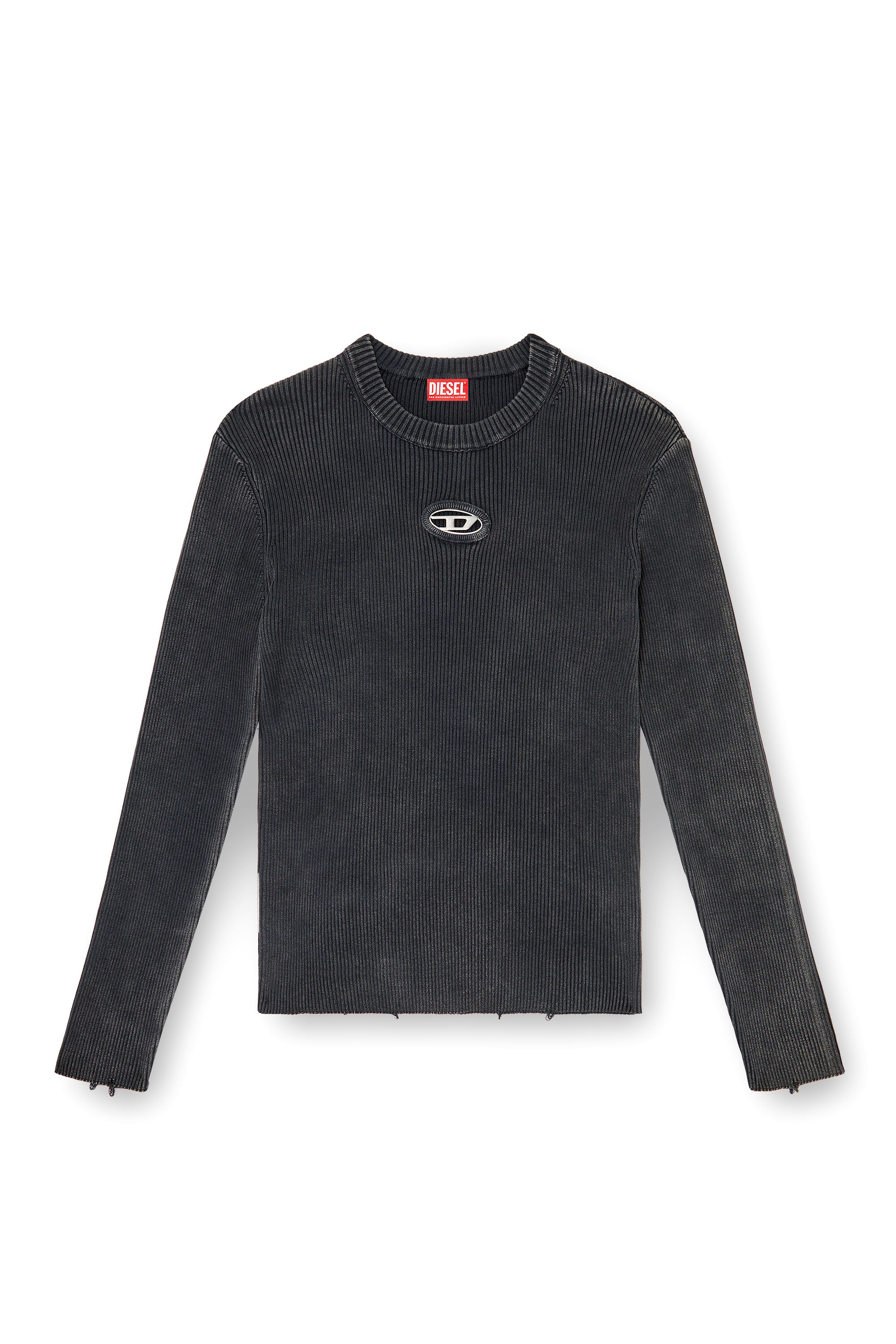 Diesel - K-DARIN-D, Pull effet vieilli avec logo cut-out Homme in Noir - 2