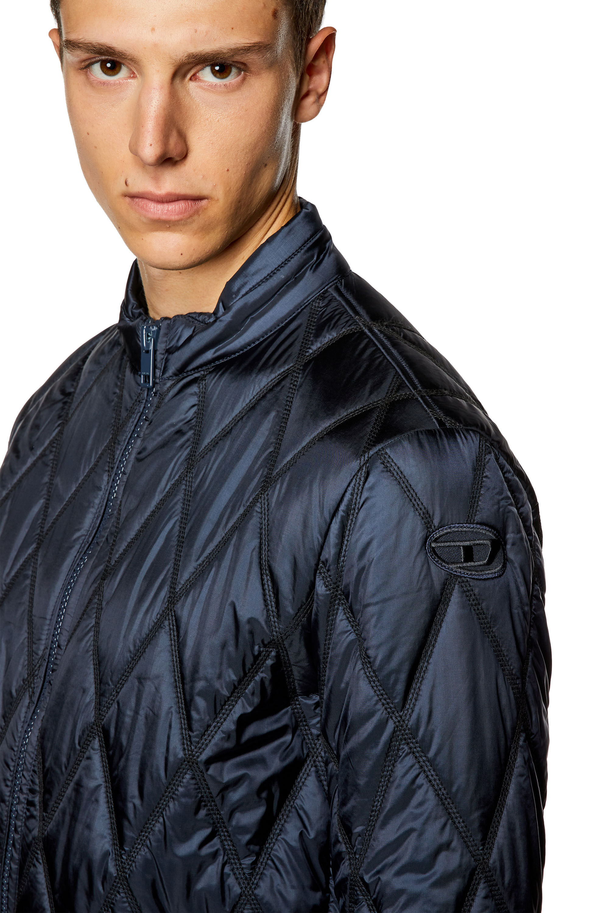 Diesel - J-NIEL, Man's Mock-neck jacket in quilted nylon in Blue - 5