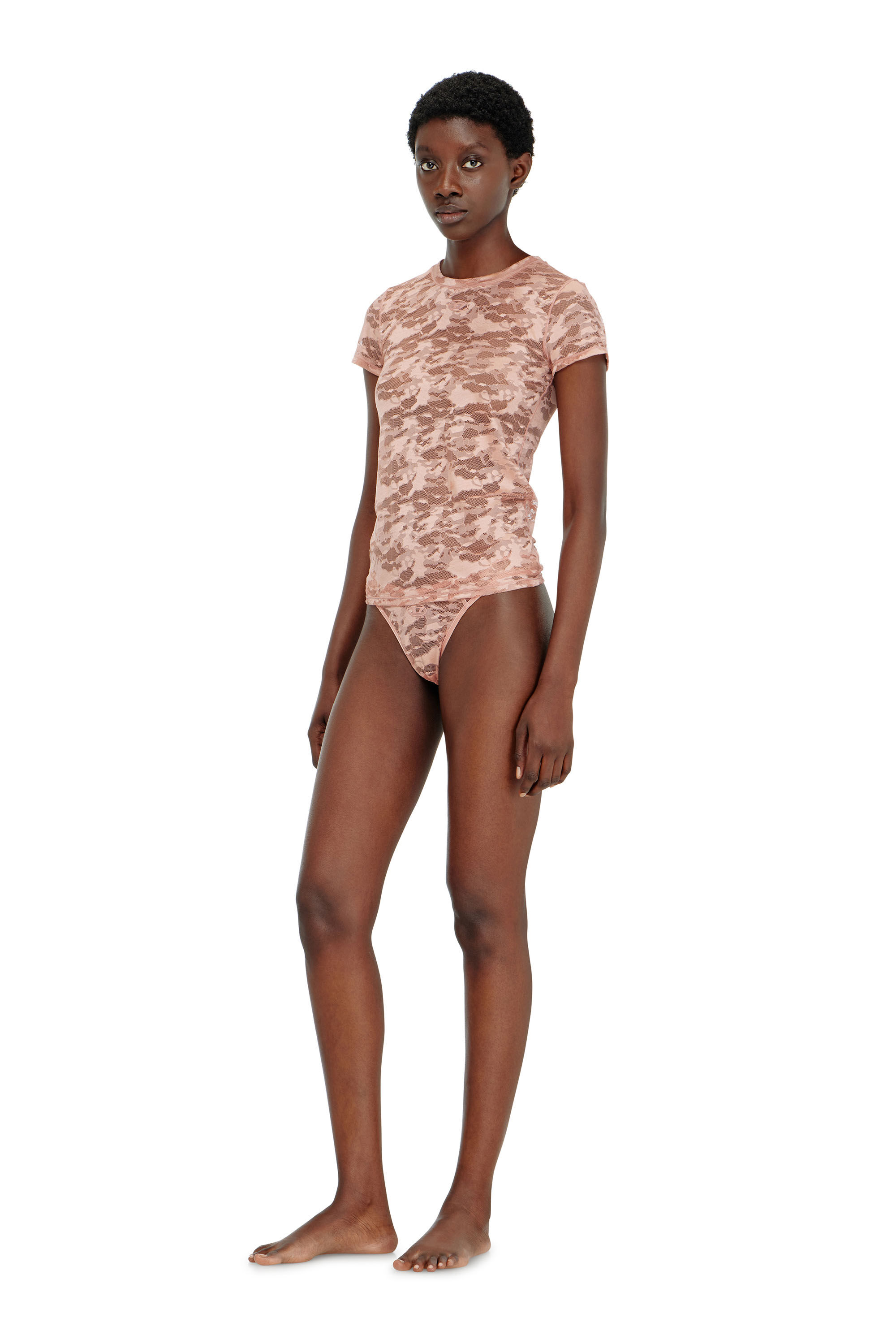 Diesel - KASIA-UTLT, T-shirt en dentelle camouflage Femme in Rose - 1