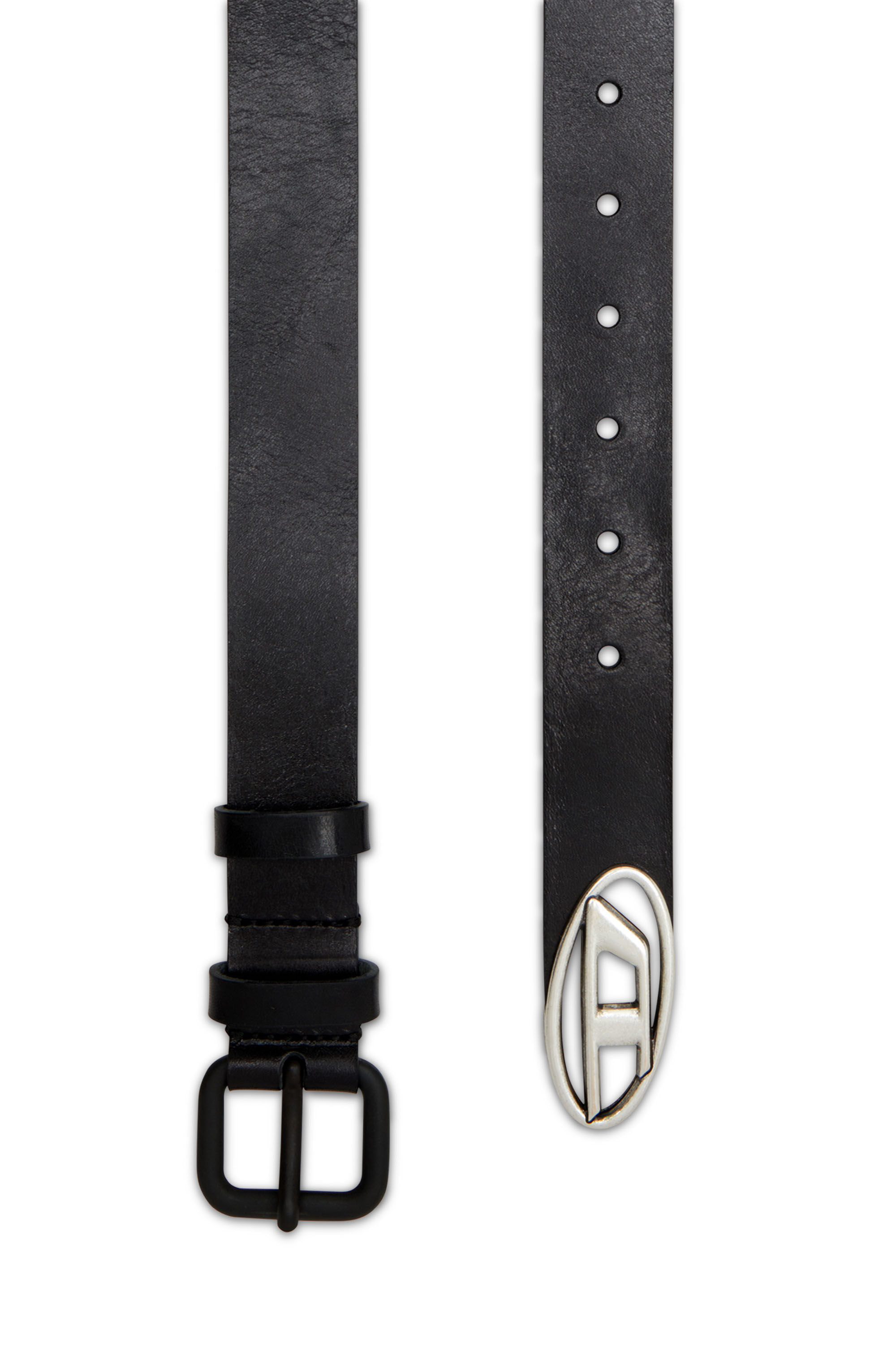 Diesel - B-INLAY, Ceinture 2.9 cm en cuir avec logo oval D Mixte in Noir - 2
