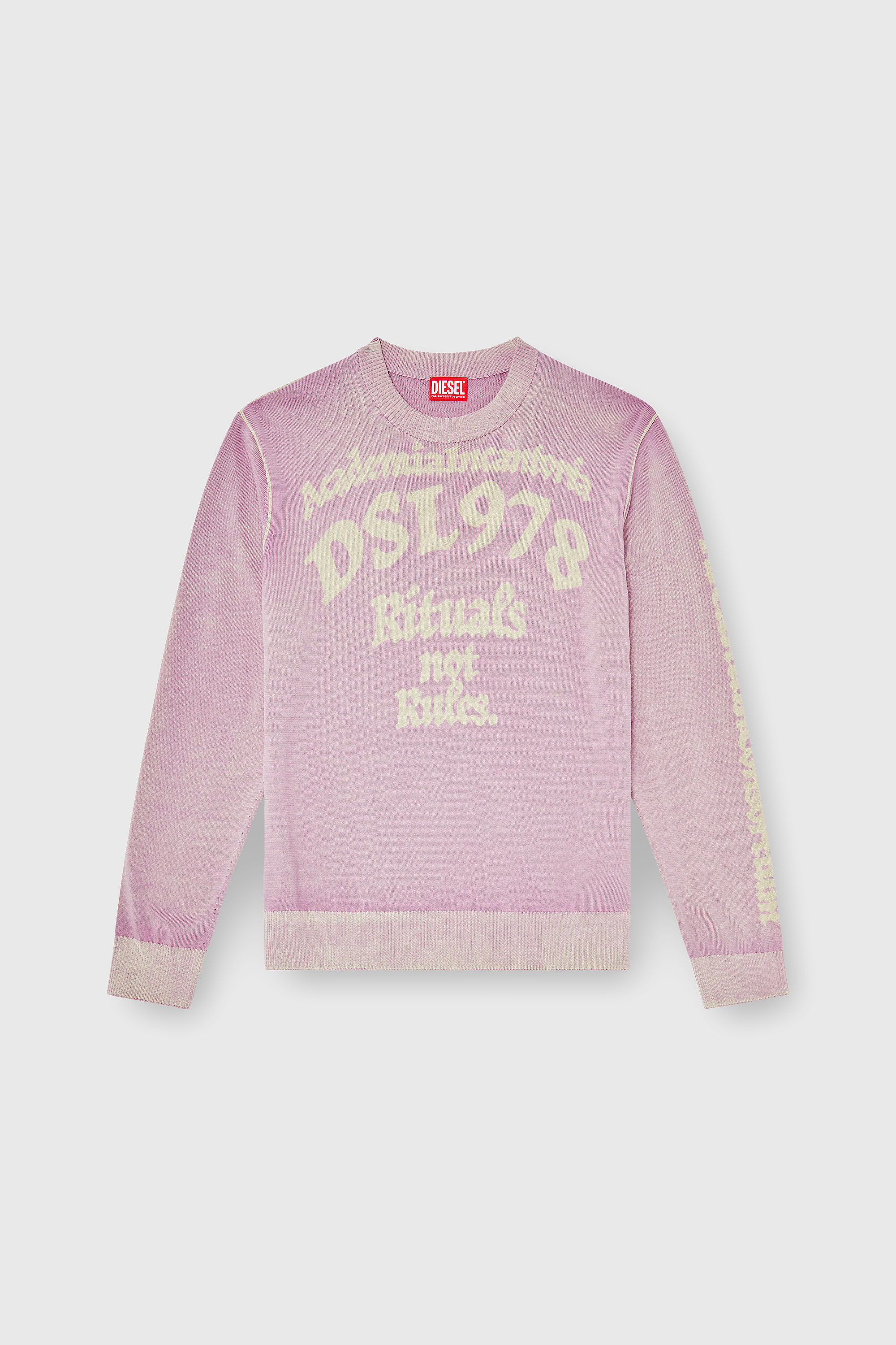 Diesel - K-LAUTI, Pull en coton trait&eacute; avec slogan Homme in Violet - 2