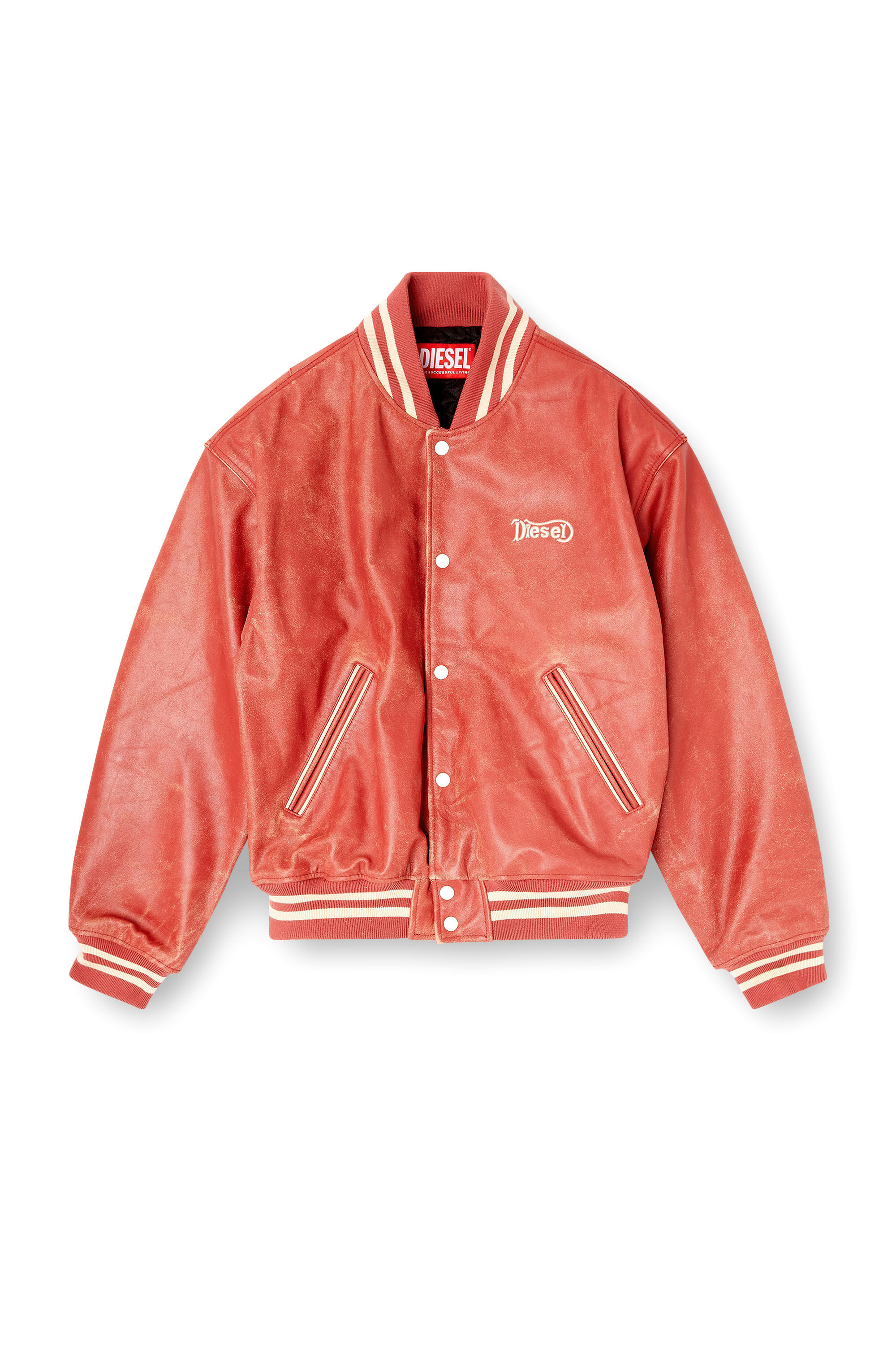 Diesel - L-DIFORDI-20TH, Blouson aviateur en cuir avec logo Diesel Mixte in Rouge - 2