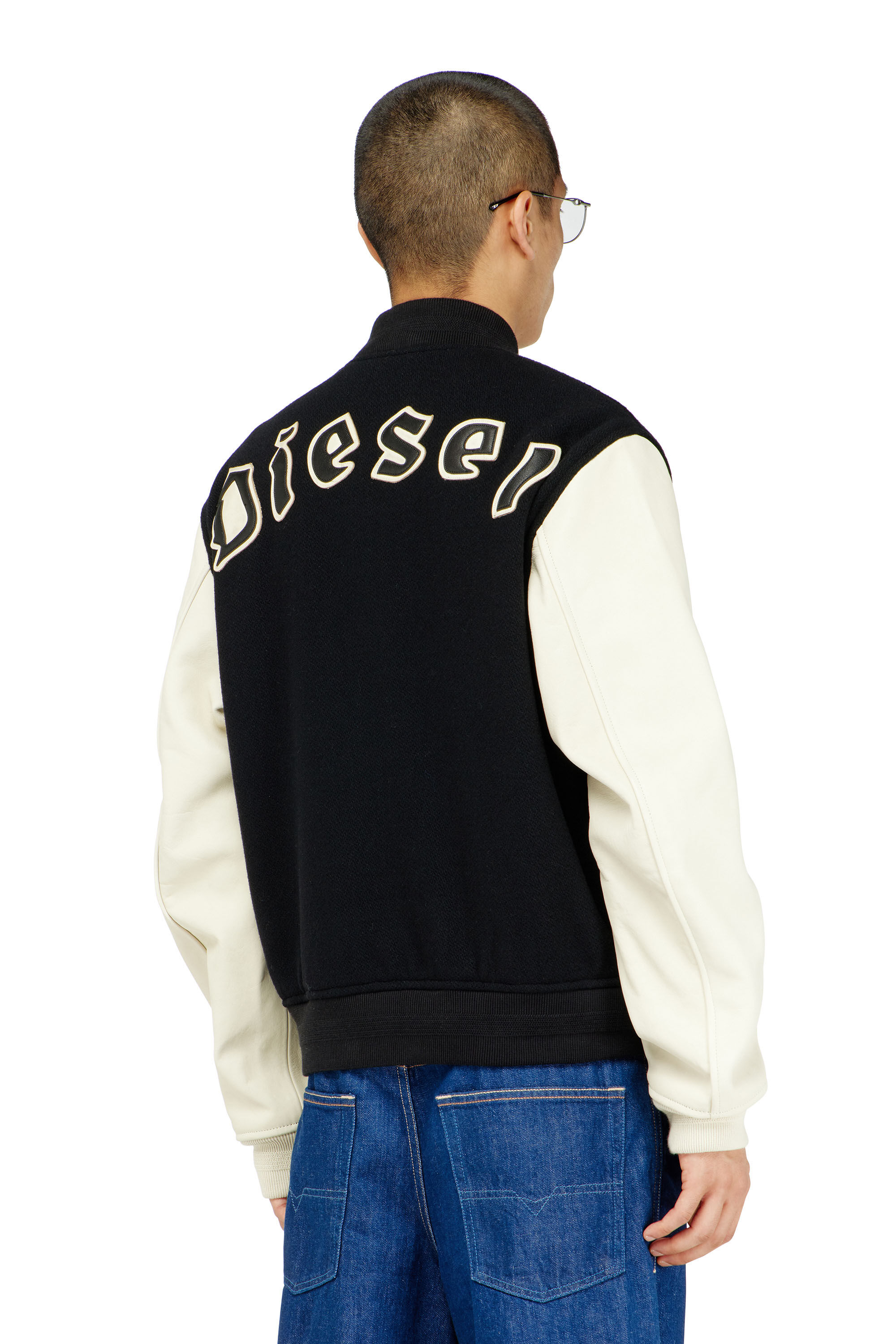 Diesel - L-ARRY-WRD, Blouson aviateur en m&eacute;lange de laine et cuir Homme in Polychrome - 4