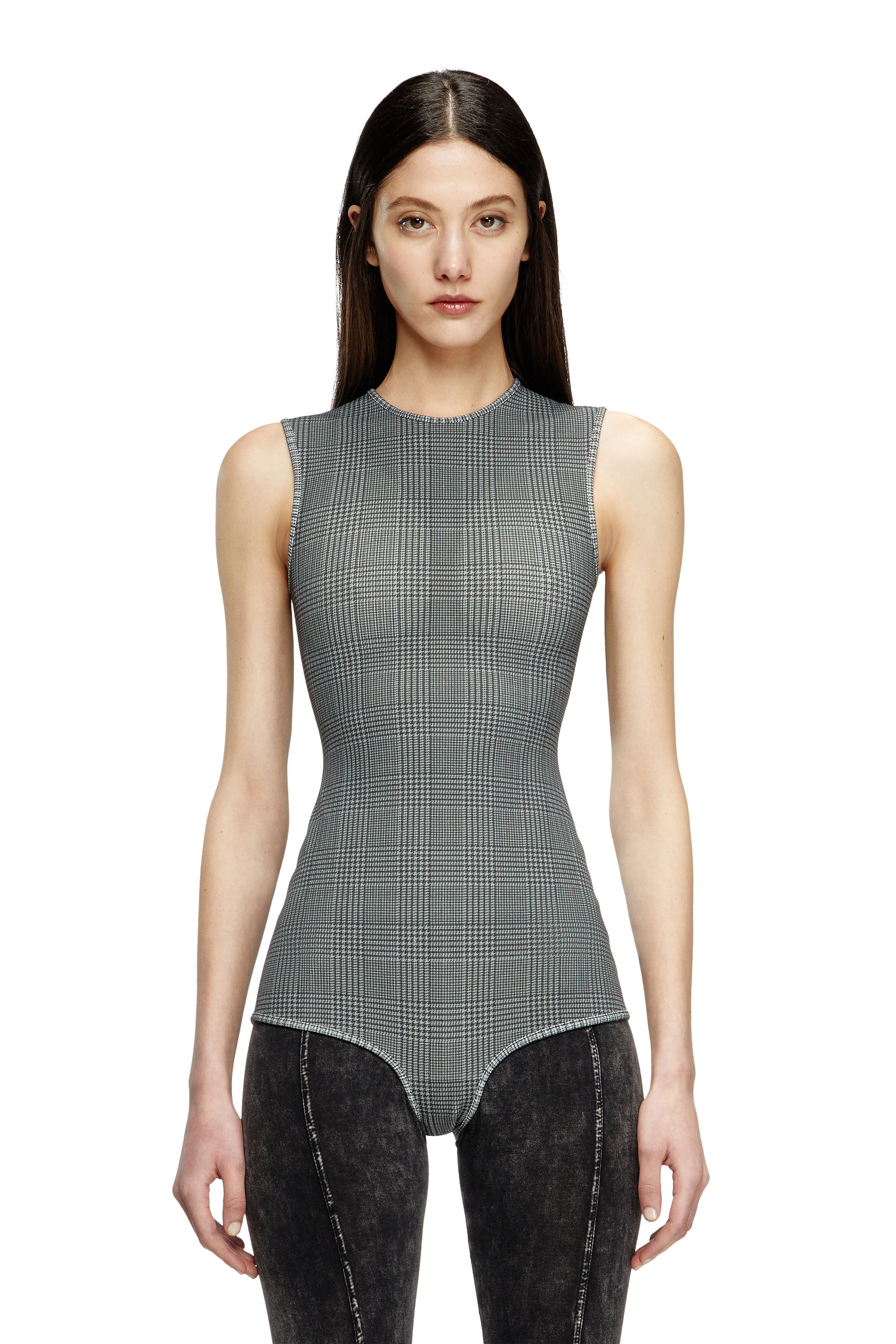 Diesel - J-ETTA, Body en jersey contrecollé à carreaux Femme in Gris - 1