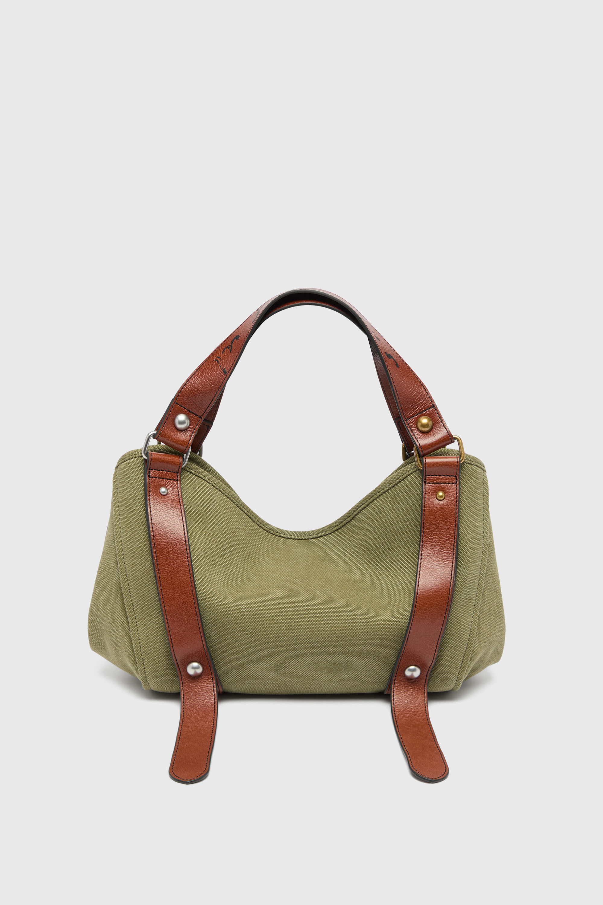 Diesel - D-ONE TOPHANDLE S, D-One-Small sac &agrave; poign&eacute;e en toile effet us&eacute; et cuir Femme in Vert - 4