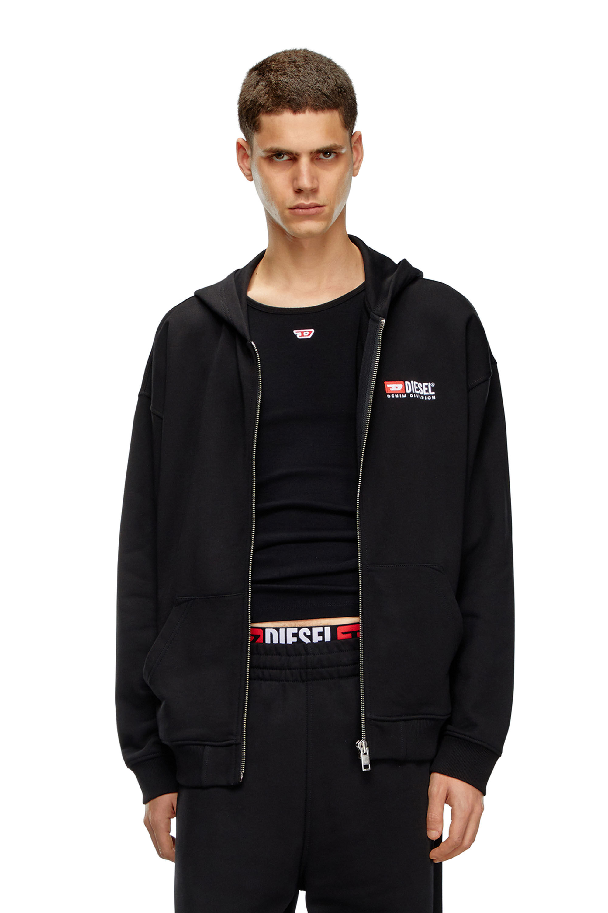 Men's Zip-up hoodie with Diesel embroidery | Black | Diesel