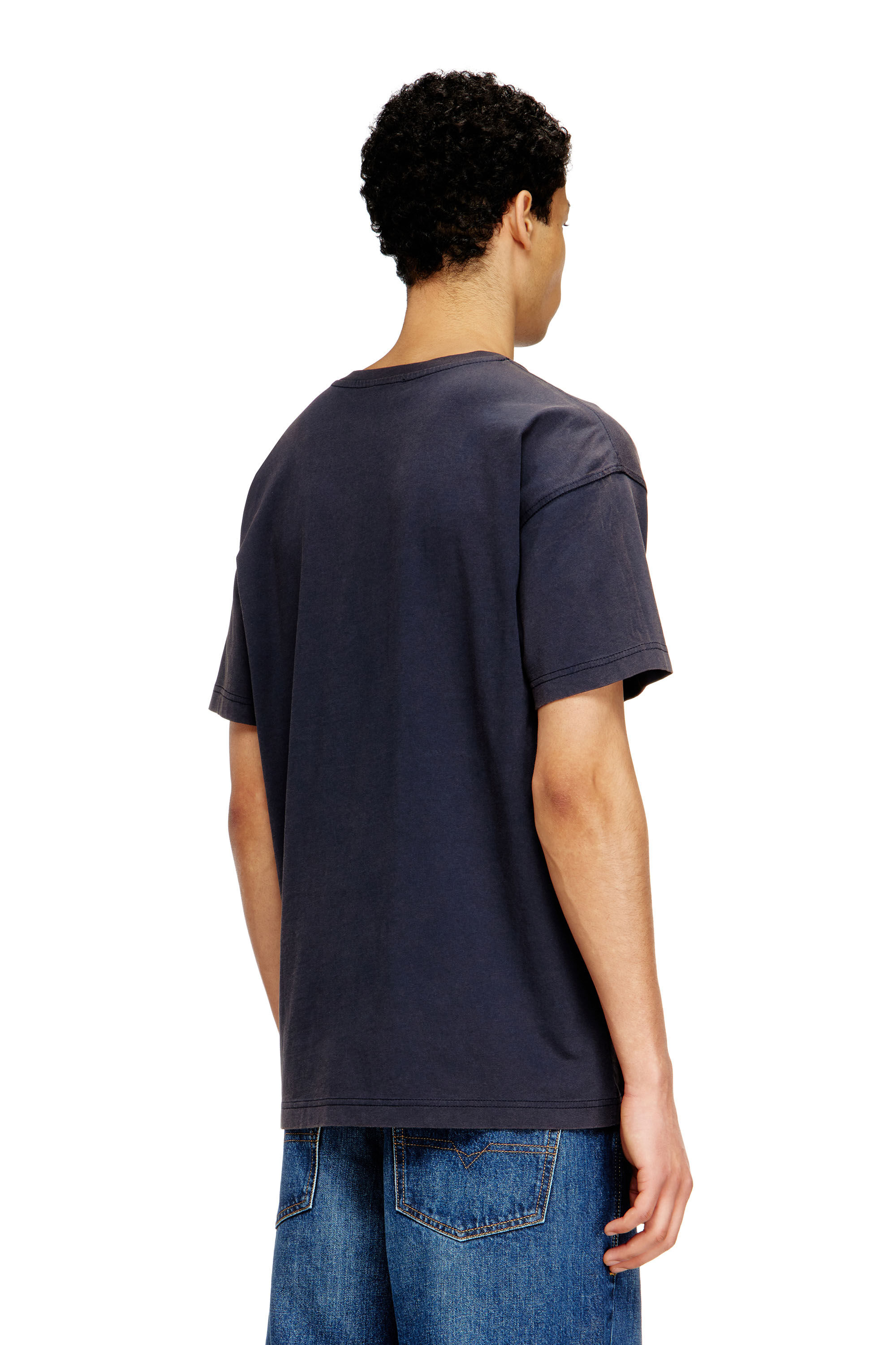 Diesel - T-REDDY, T-shirt en coton classique avec bandes framis Homme in Bleu - 4