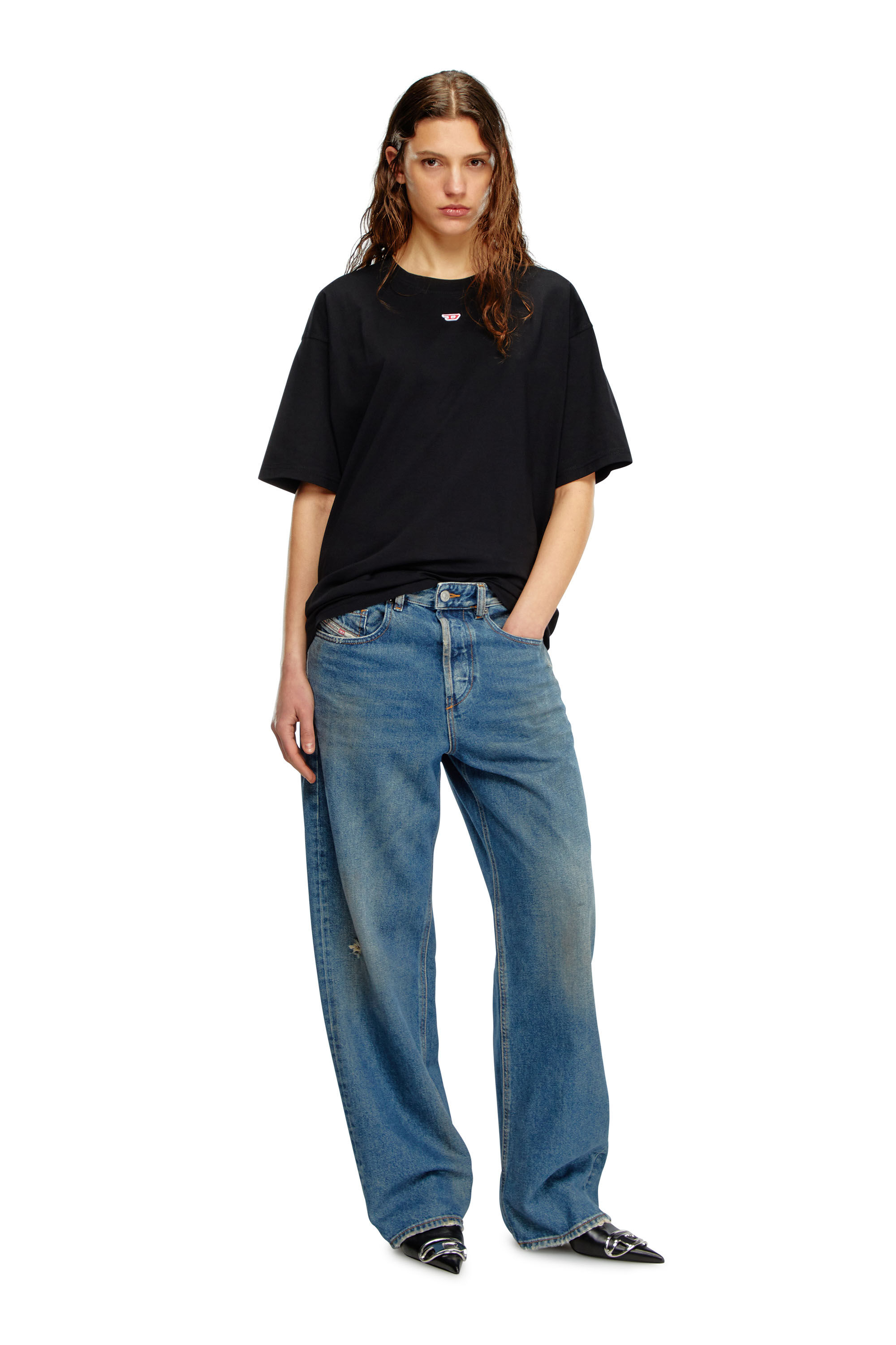 Women's T-shirt with embroidered D patch | Black | Diesel