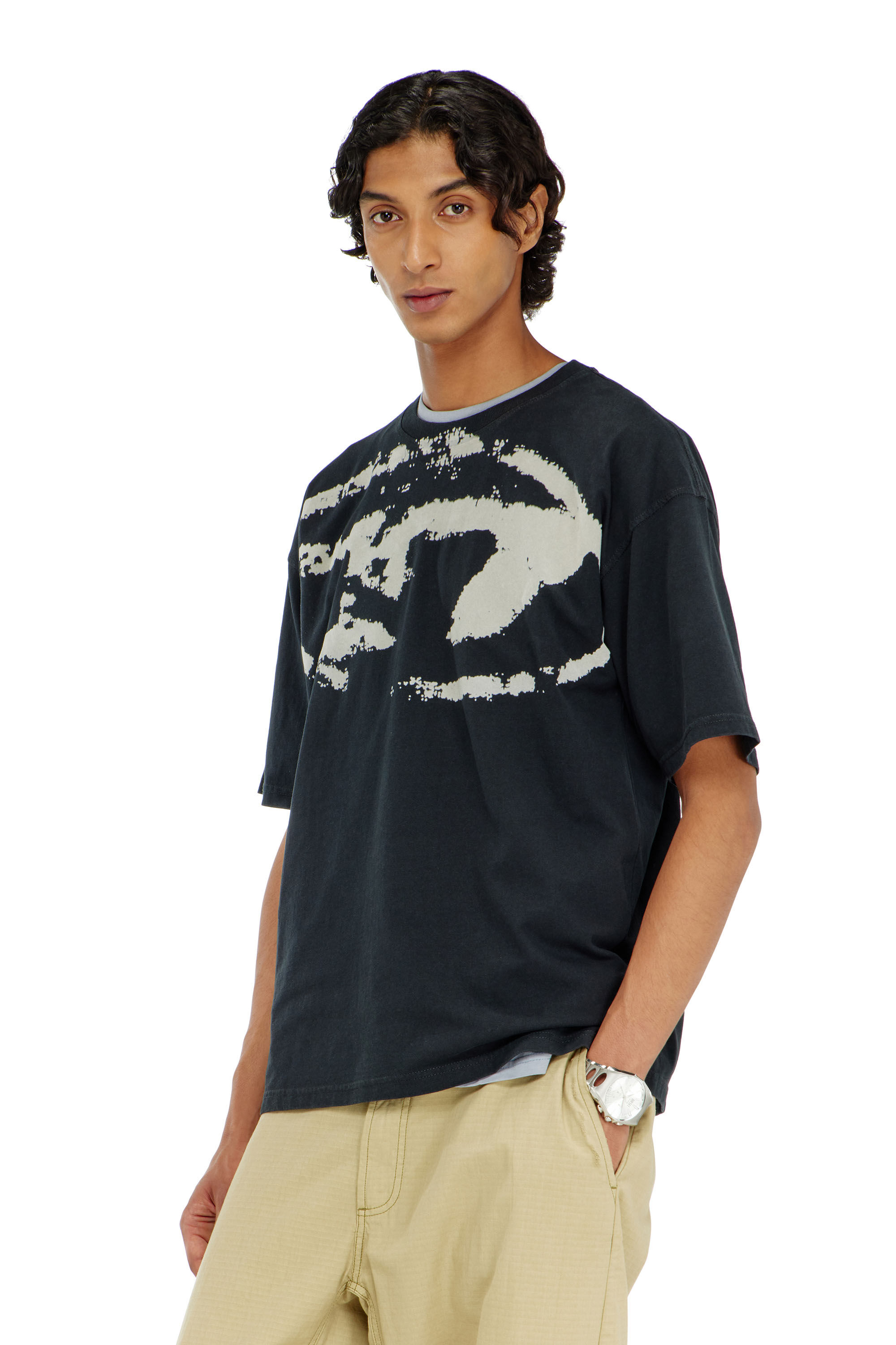 Diesel - T-BOXT-N14, T-shirt avec logo floqu&eacute; effet vieilli Homme in Noir - 3