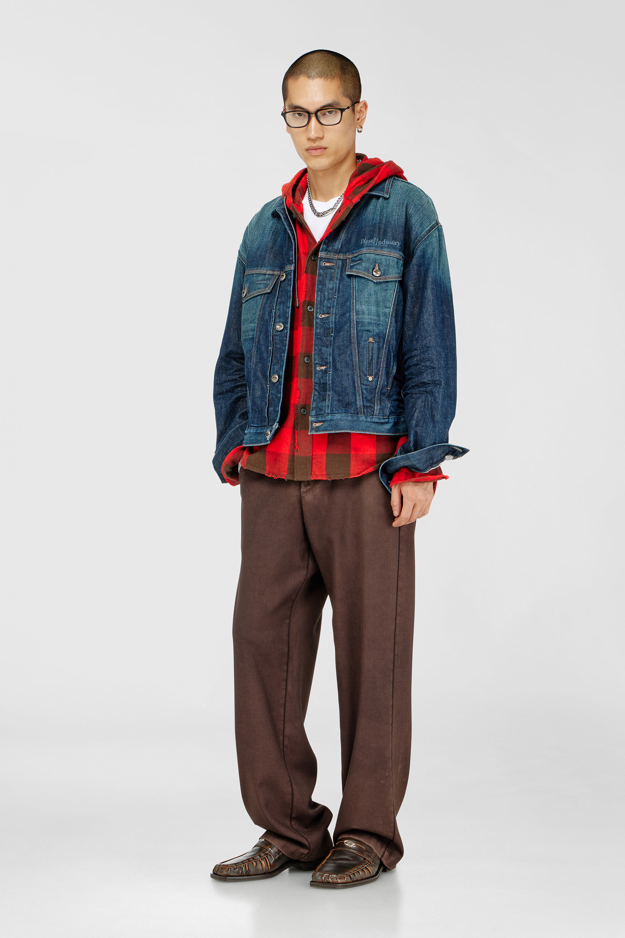 Diesel - S-DRUM-HOODY, Chemise &agrave; capuche effet us&eacute; en flanelle &agrave; carreaux Homme in Polychrome - 1