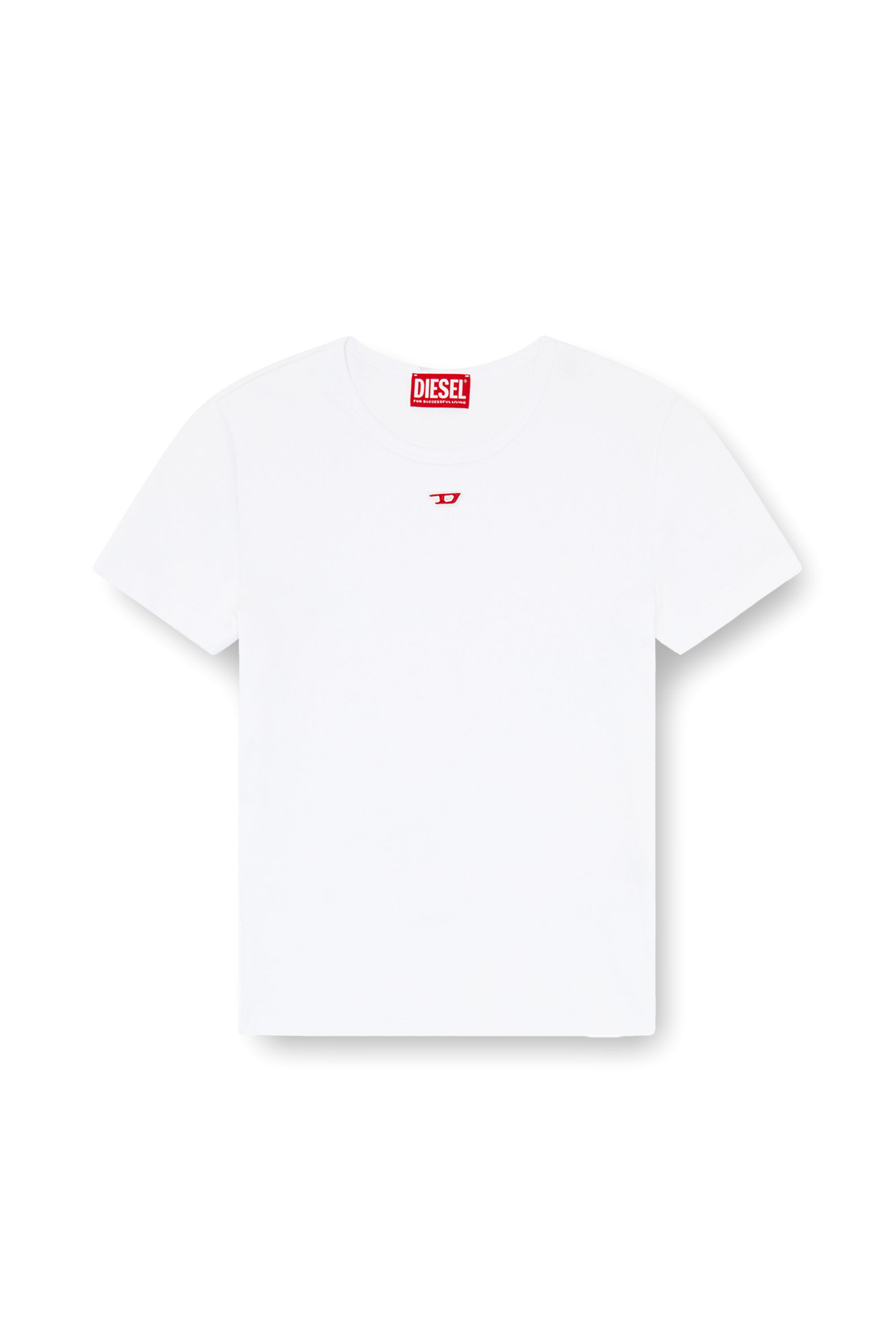 Diesel - T-ELE-LONG-D, T-shirt avec patch logo D Femme in Blanc - 2