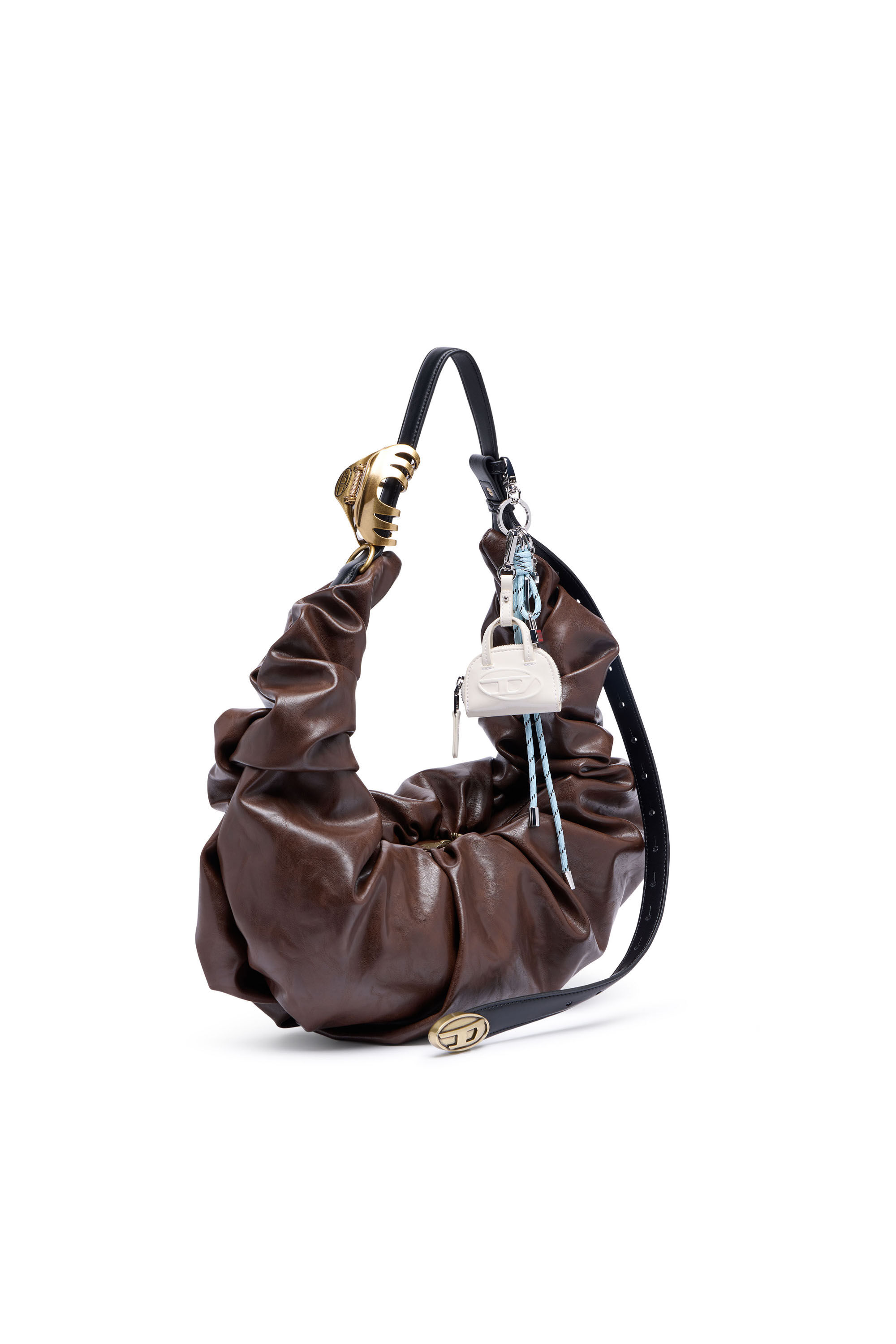 Diesel - GRAB-D HOBO L, Grand sac hobo froiss&eacute; en PU brillant Femme in Marron - 6