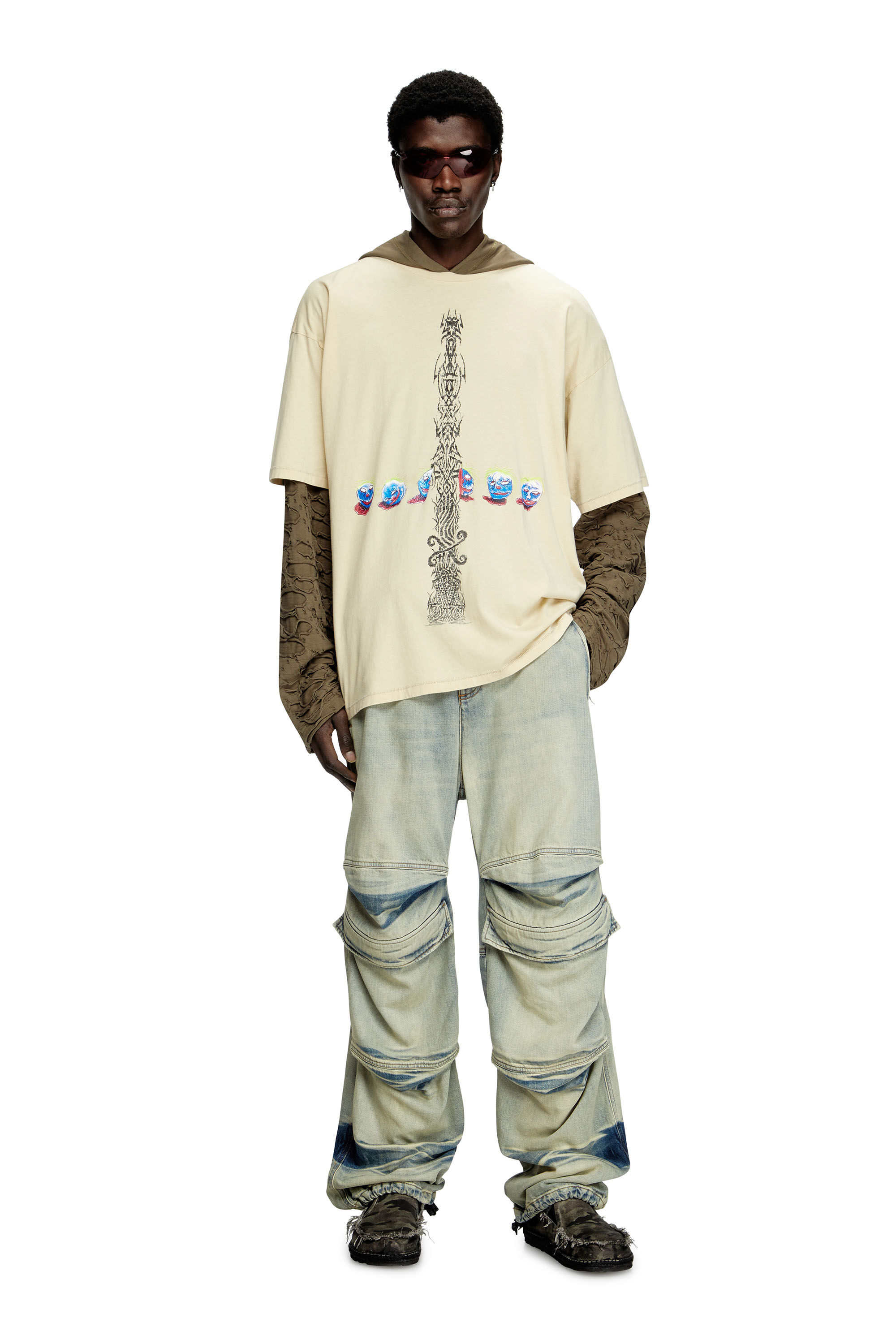 Diesel - T-BOXT-R4, T-shirt délavé à l'acide avec graphismes imprimés Homme in Blanc - 1
