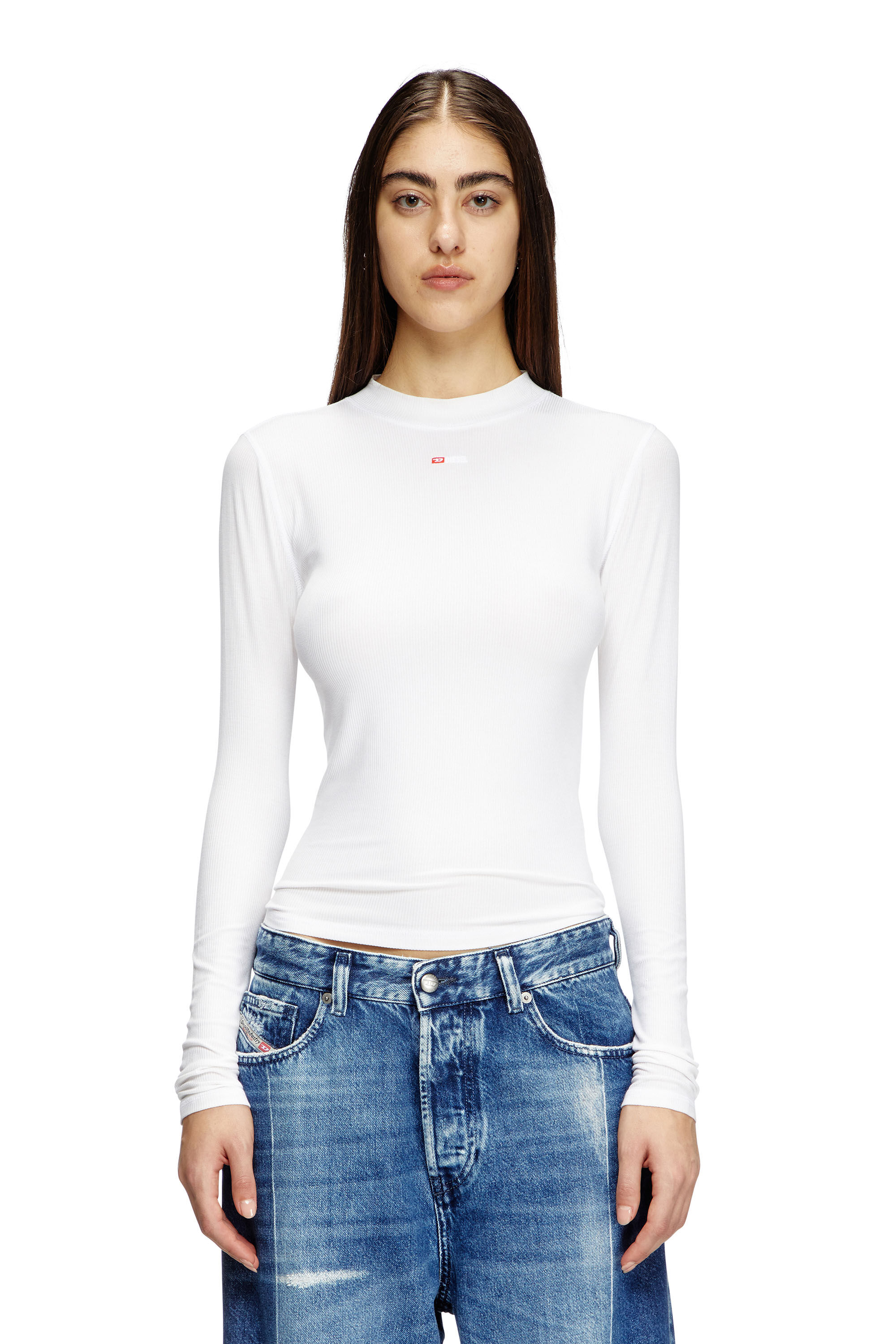 Diesel - T-MOKKY-LS-MICRODIV, Top côtelé avec col montant Femme in Blanc - 3
