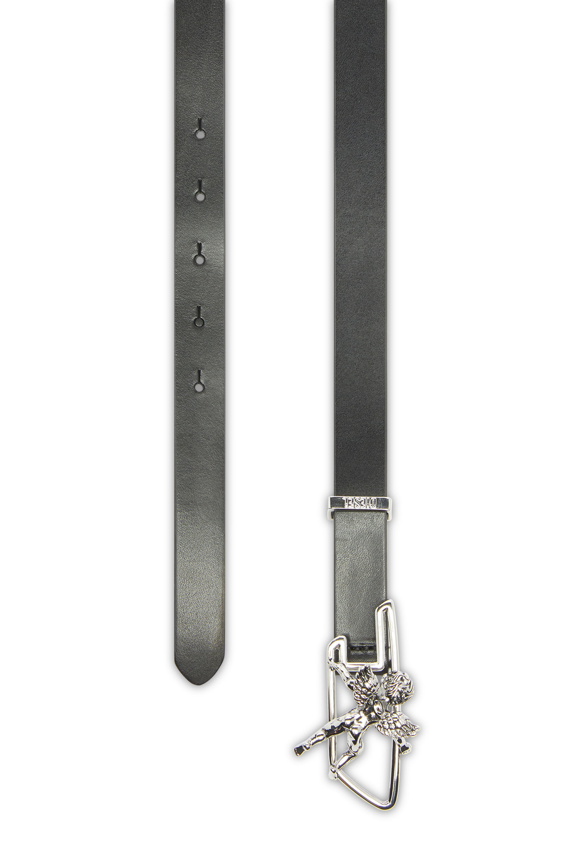 Diesel - B-D LINE W ANGEL 20, Woman's 2cm leather belt with cherub D outline buckle in Black - 2