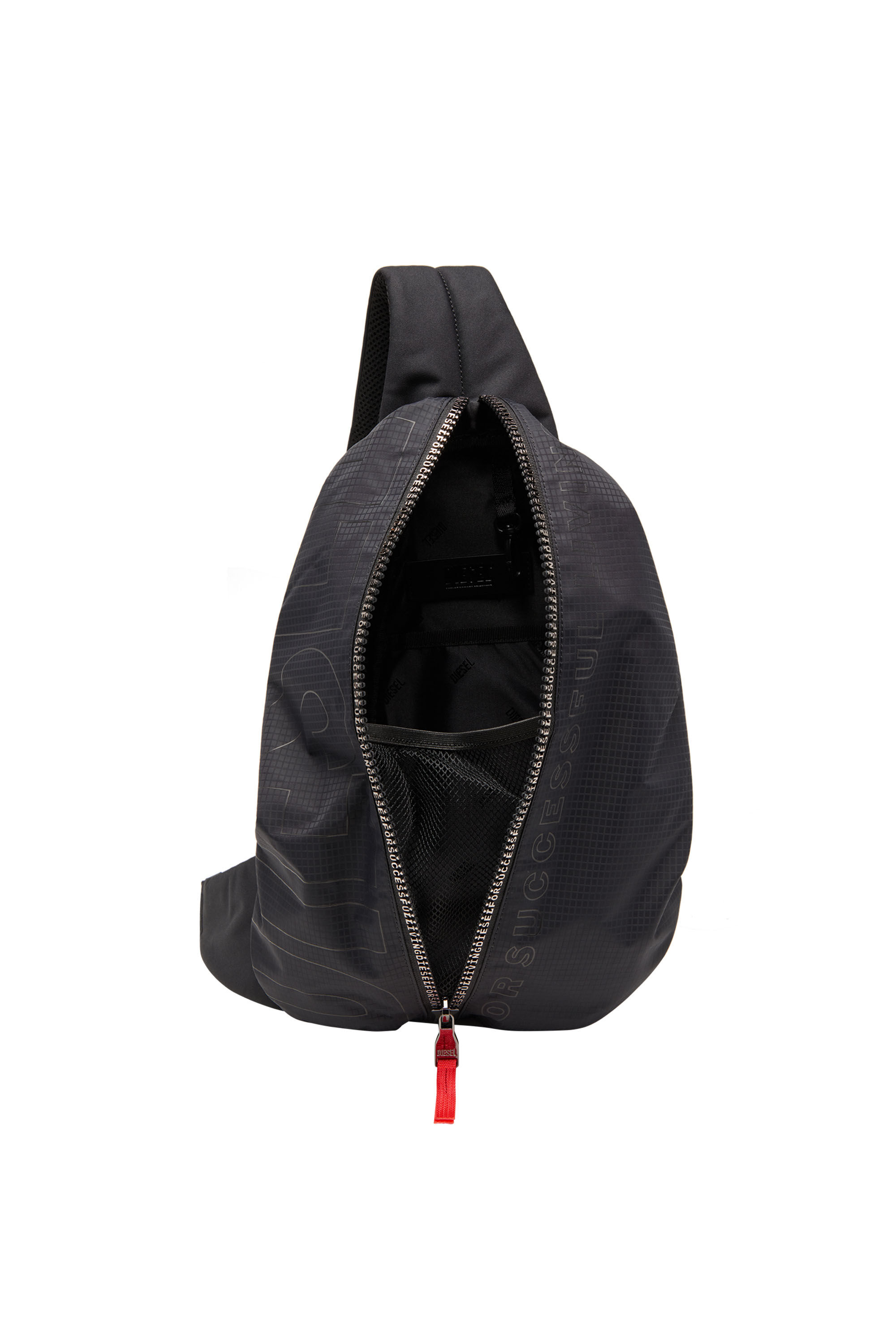 Diesel - ZIP-D SLING BAG X, Zip-D-Sac à dos à bandoulière en jacquard à carreaux Homme in Noir - 2