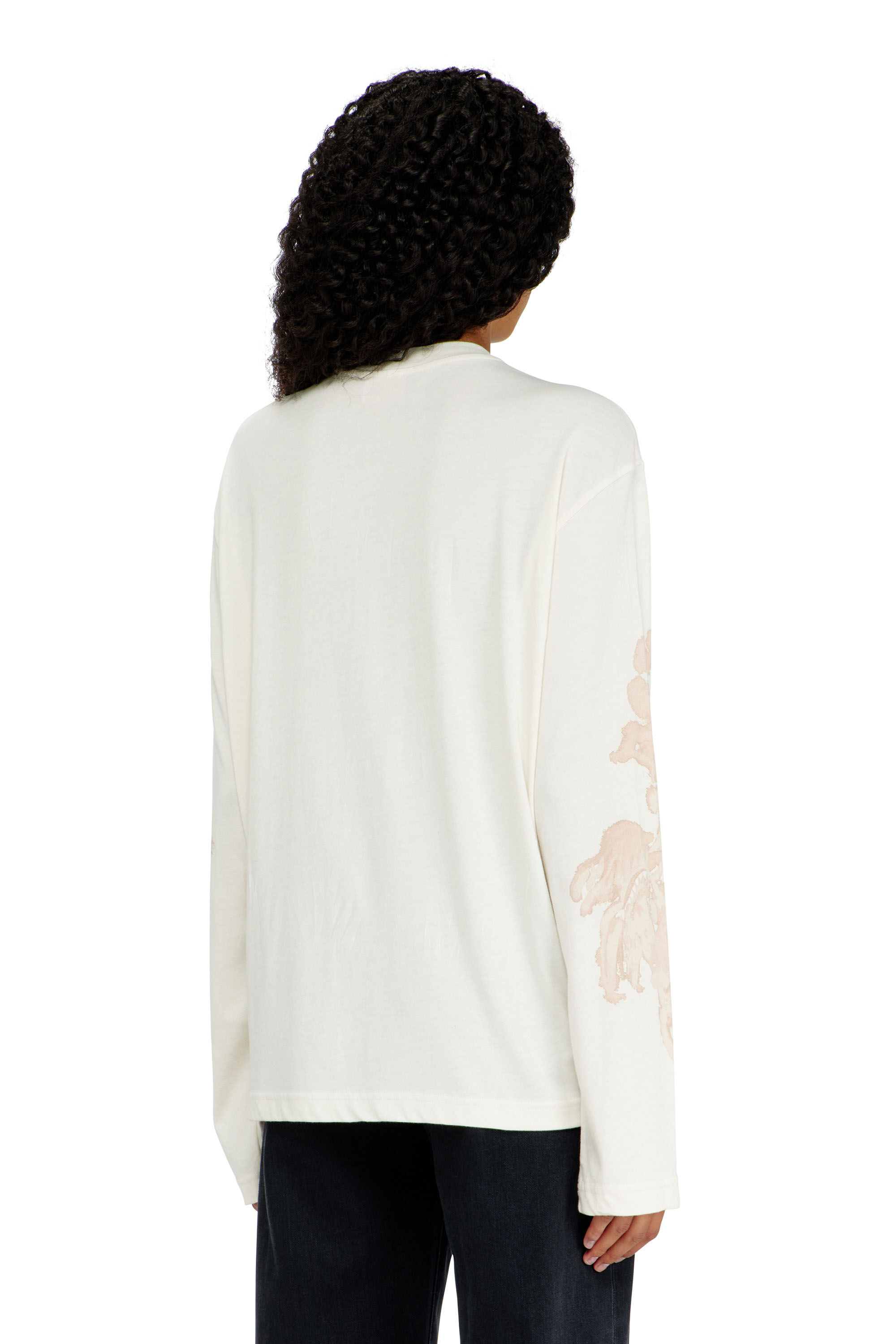 Diesel - T-HILARY-LS-AA1, T-shirt &agrave; manches longues en coton avec imprim&eacute; graphique Femme in Blanc - 4