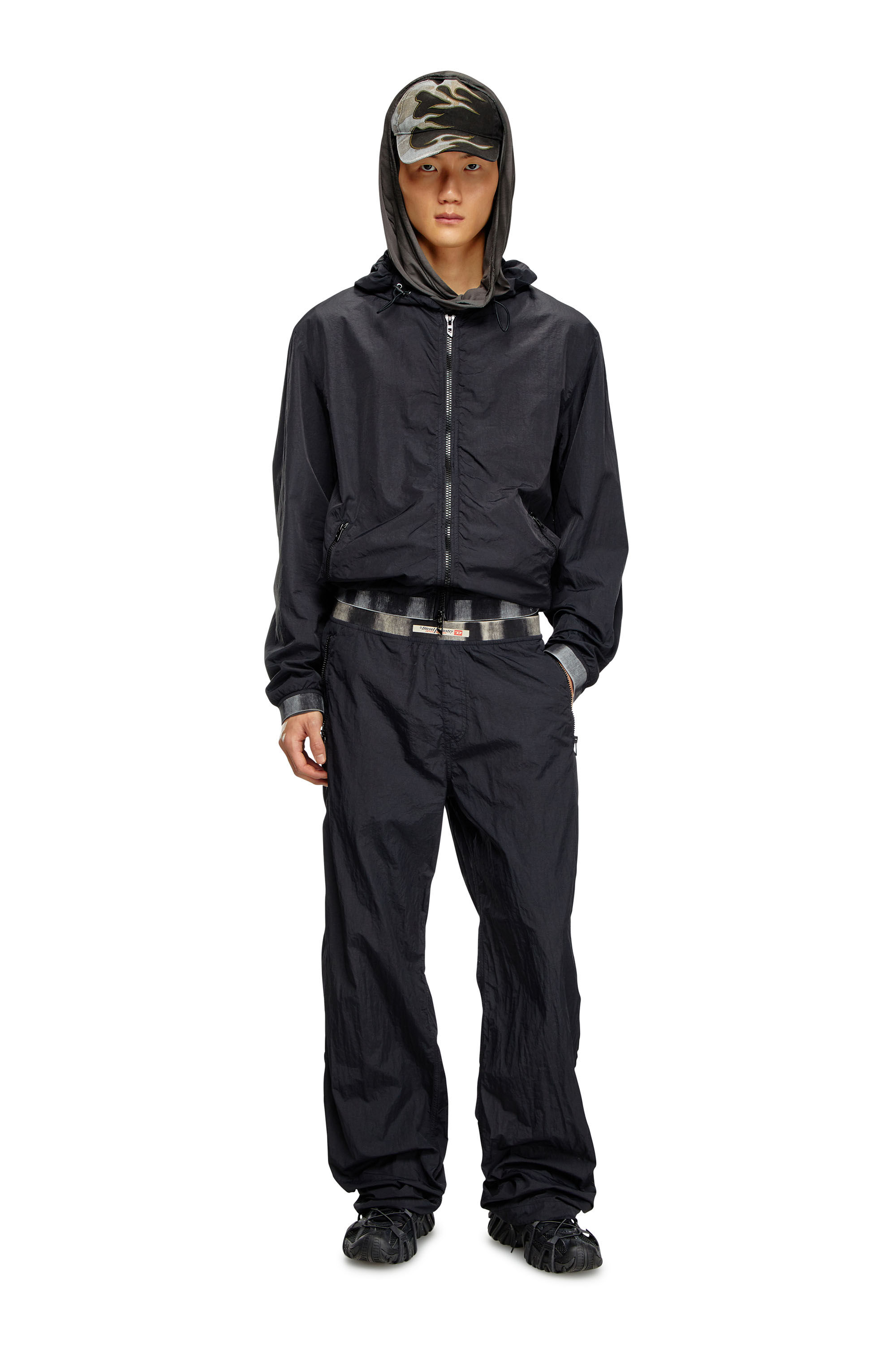 Men's Lightweight pants in wrinkled nylon | Black | Diesel Men's Lightweight pants in wrinkled nylon | Black | Diesel