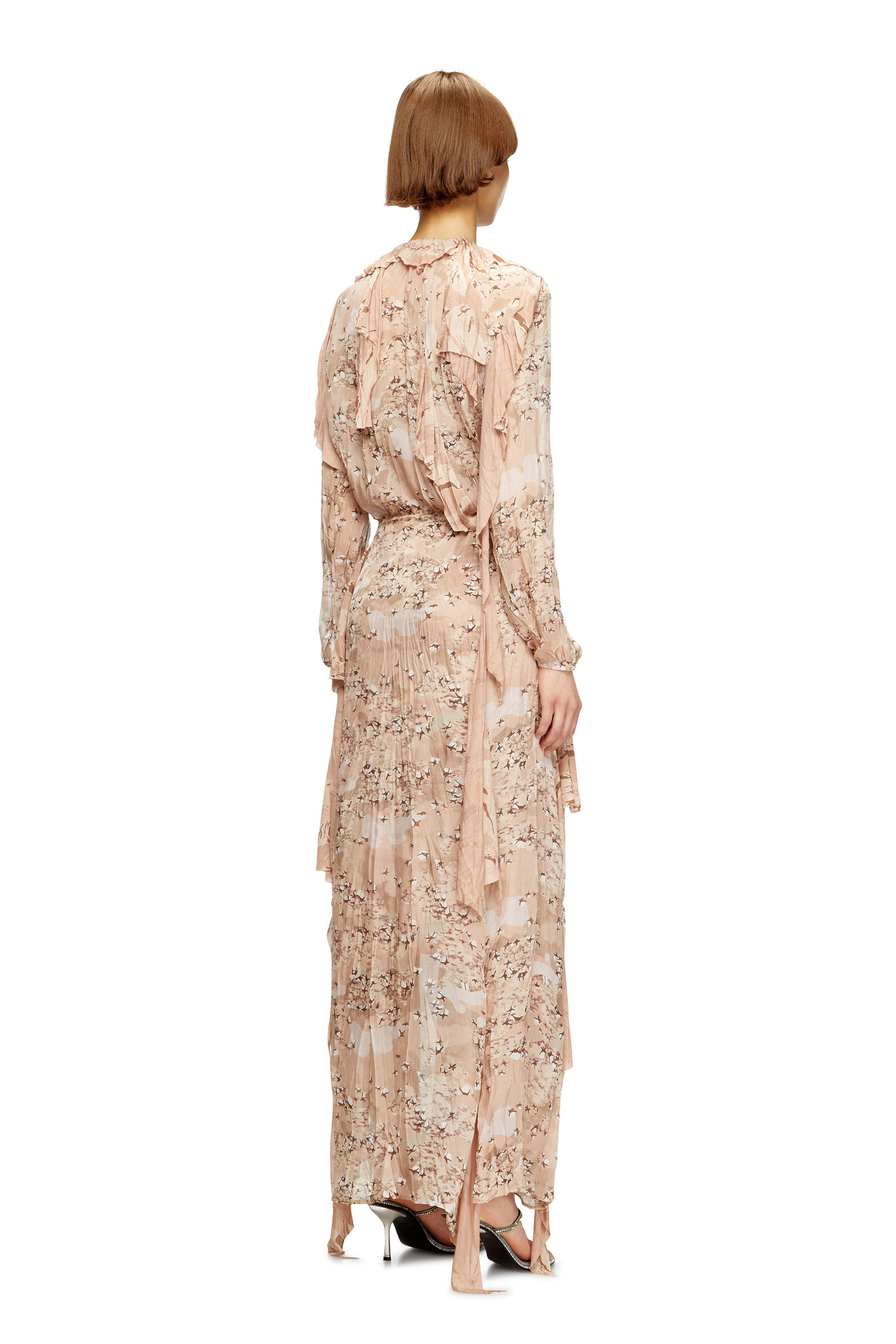 Diesel - D-AZZLING-R1, Maxi robe froufrous en mousseline camouflage Femme in Rose - 4
