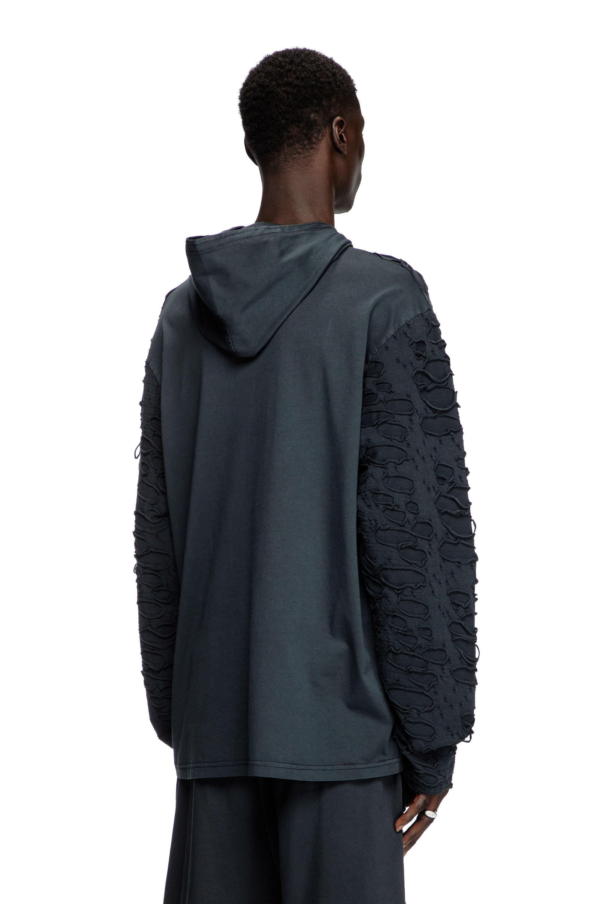 Men's Hooded long-sleeve T-shirt with holes | Black | Diesel