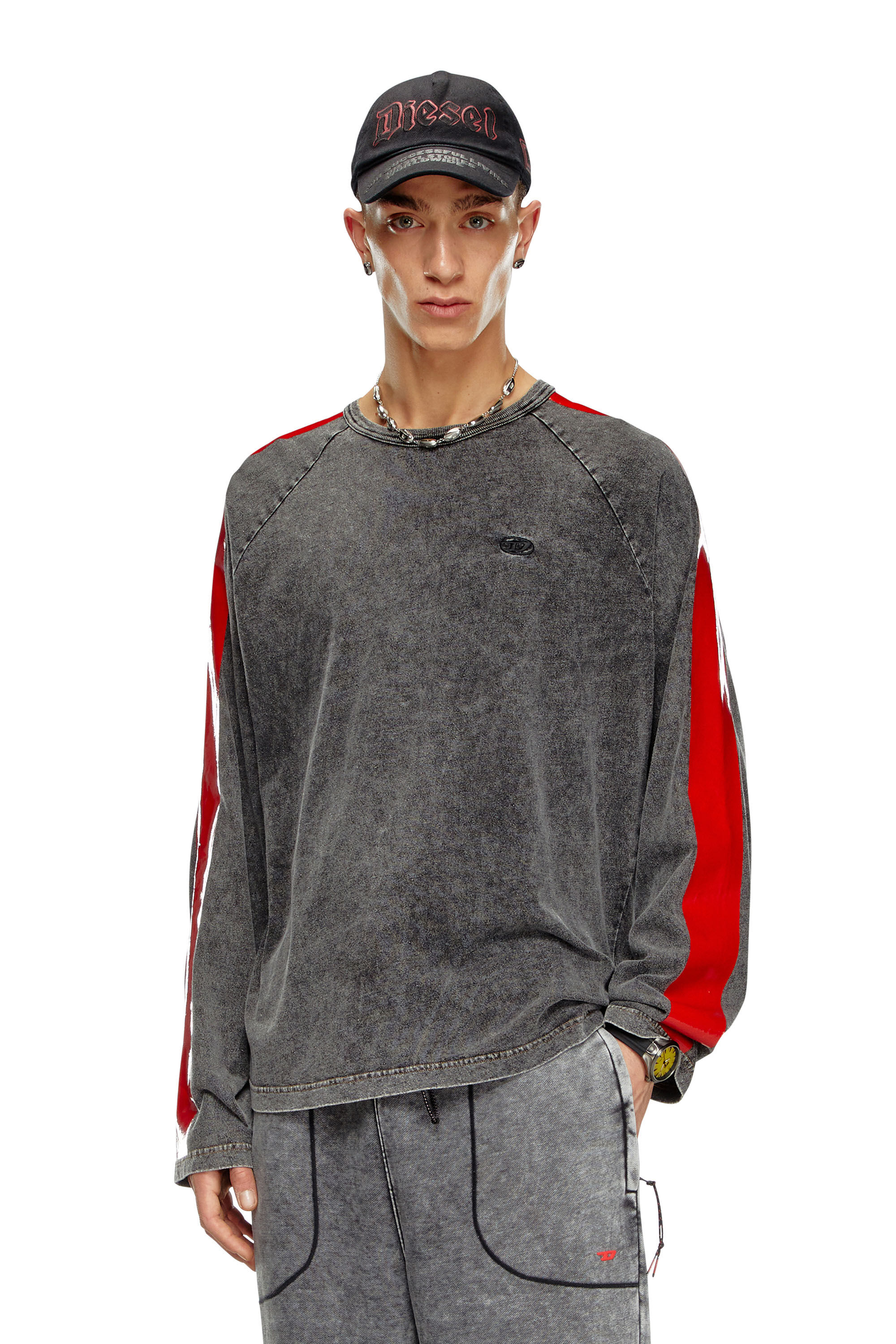 Men's Long-sleeve T-shirt with glossy bands | Black | Diesel