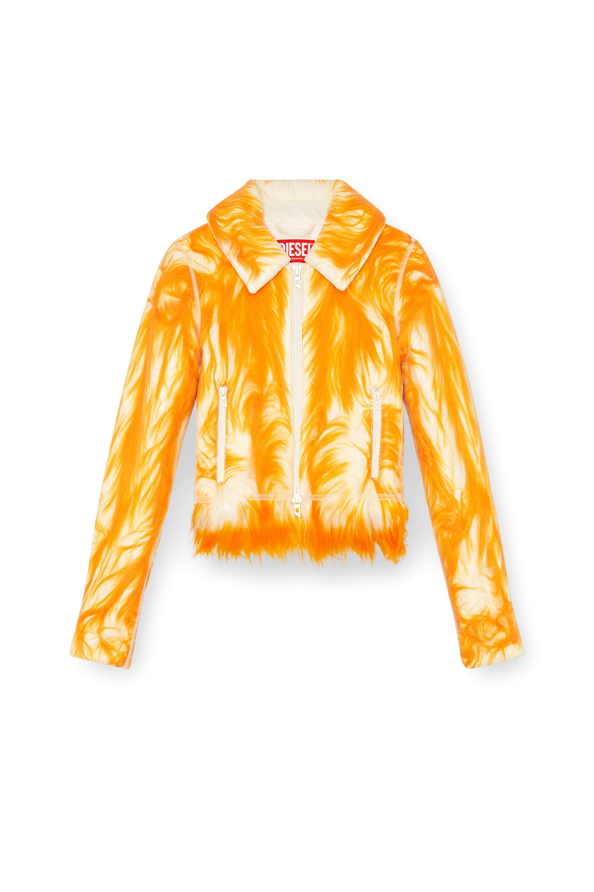 Diesel - W-DIASPRO, Veste duveteuse avec superposition de tulle transparent Femme in Orange - 2