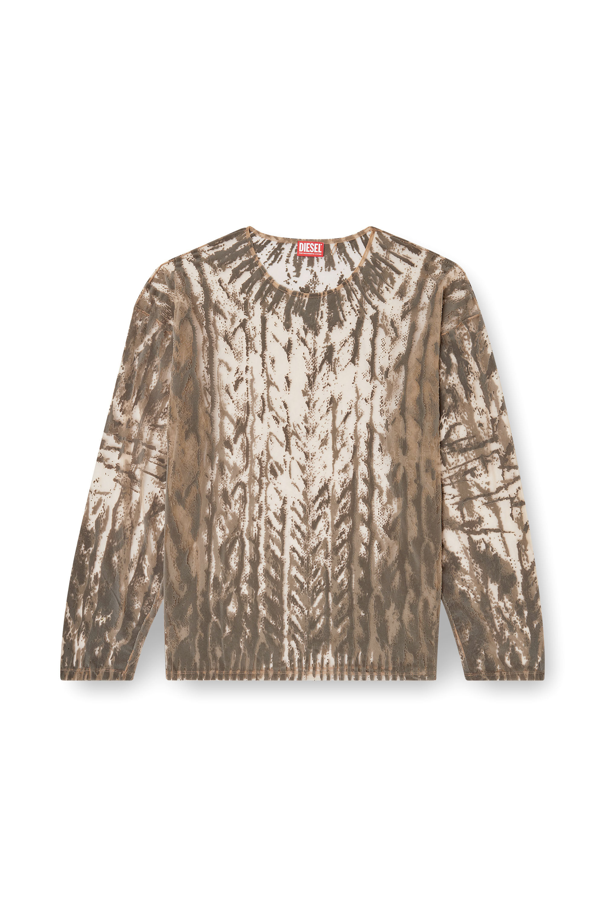 Diesel - T-TARAS, Haut à manches longues en tulle floqué Homme in Gris - 2