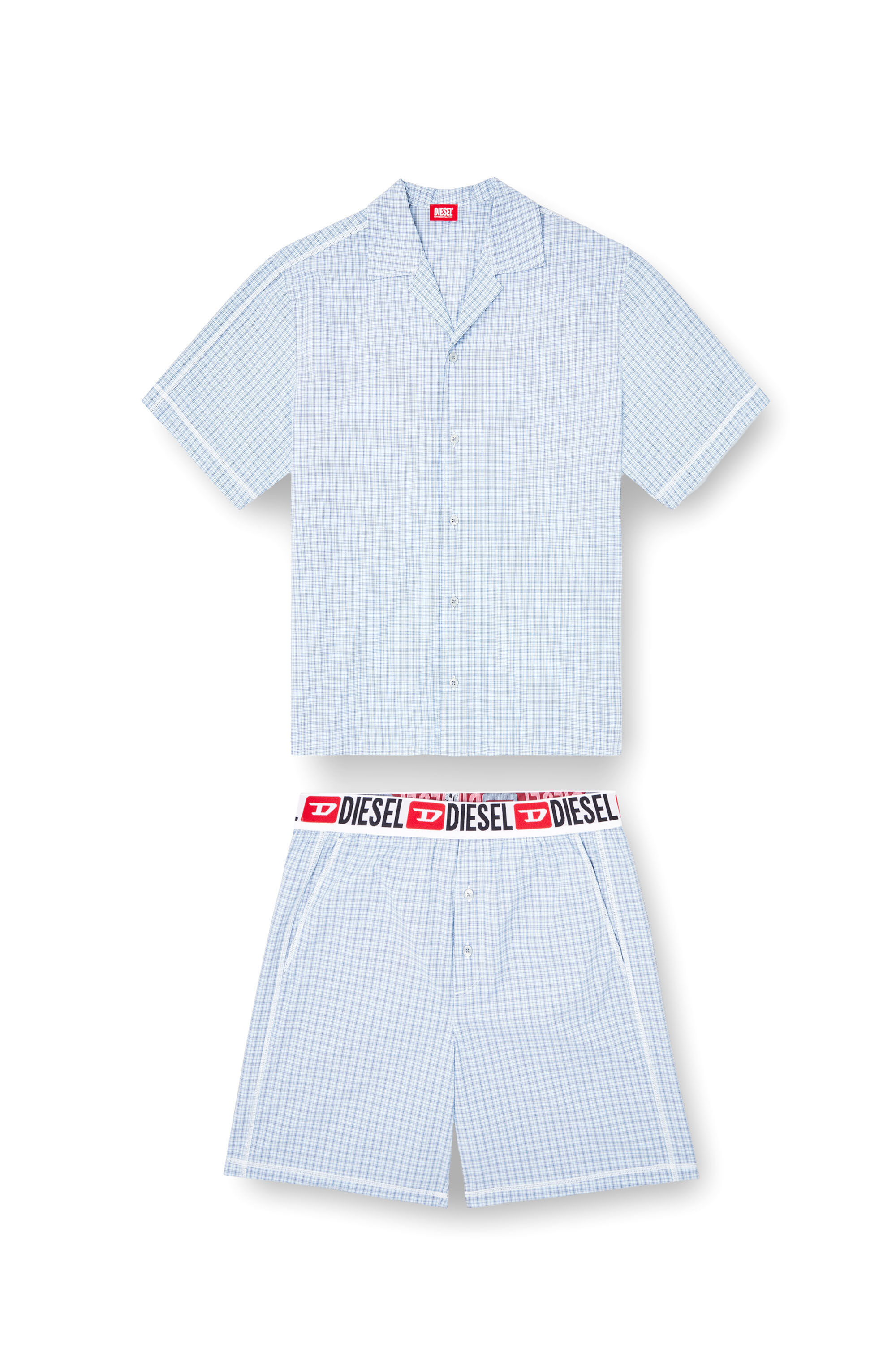 Diesel - SET-RAFAEL-D-CORE, Pyjama court en coton à carreaux Homme in Bleu - 2