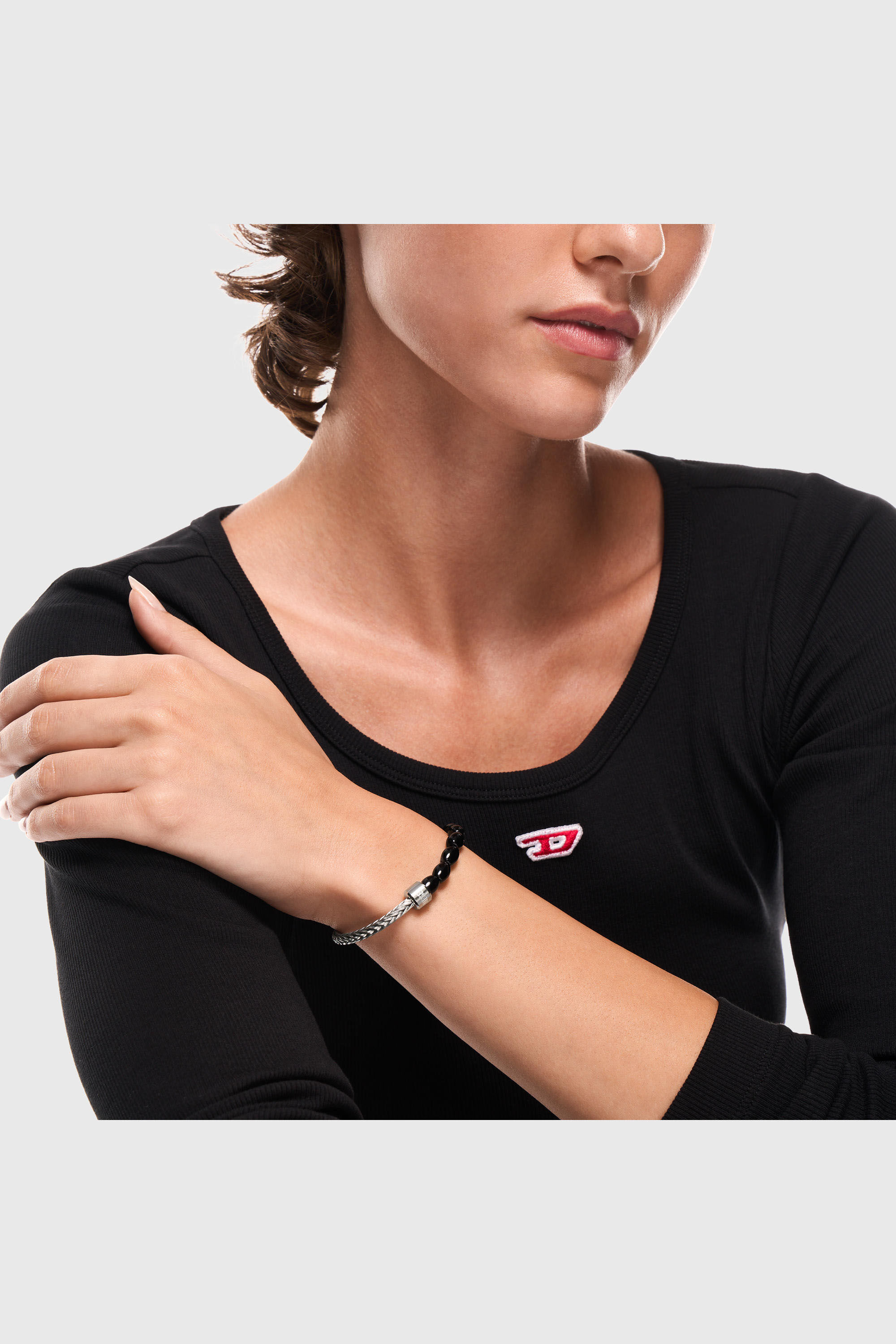 Diesel - DX1714040, Bracelet en perles d&rsquo;agate noire Mixte in Gris argent&eacute; - 5