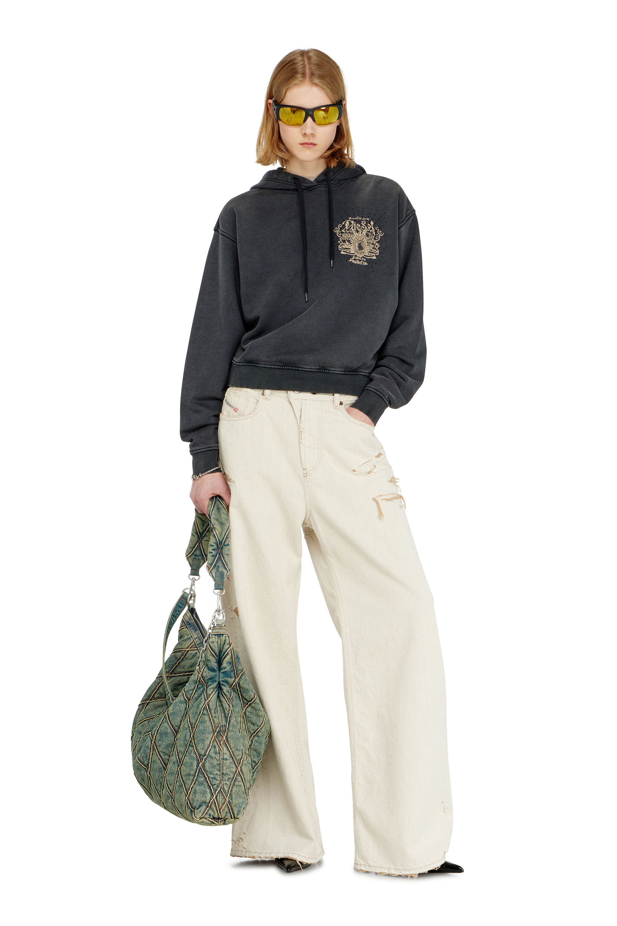 Diesel - F-PHOENY, Sweat &agrave; capuche avec imprim&eacute;s et clous strass Femme in ToBeDefined - 1