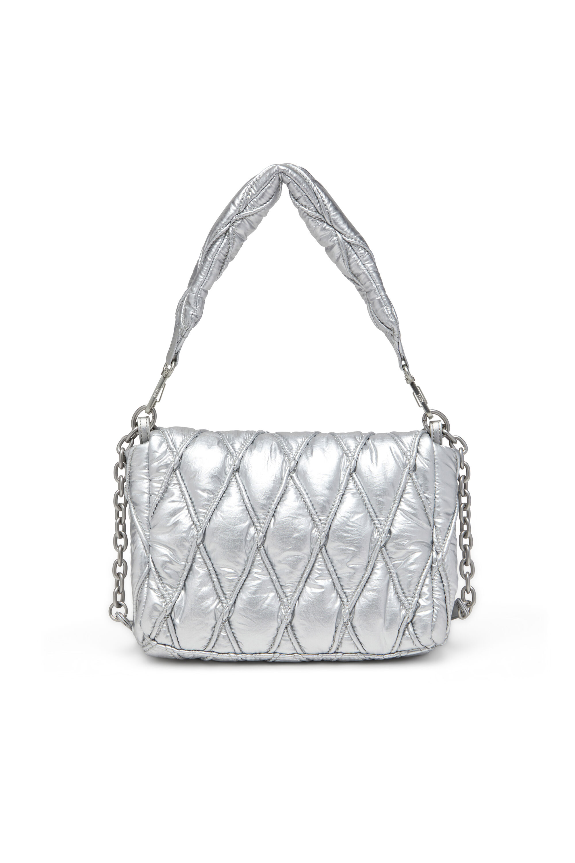 Diesel - CHARM-D SHOULDER M, Charm-D M-Sac à bandoulière en nylon métallisé matelassé Femme in Gris argenté - 3