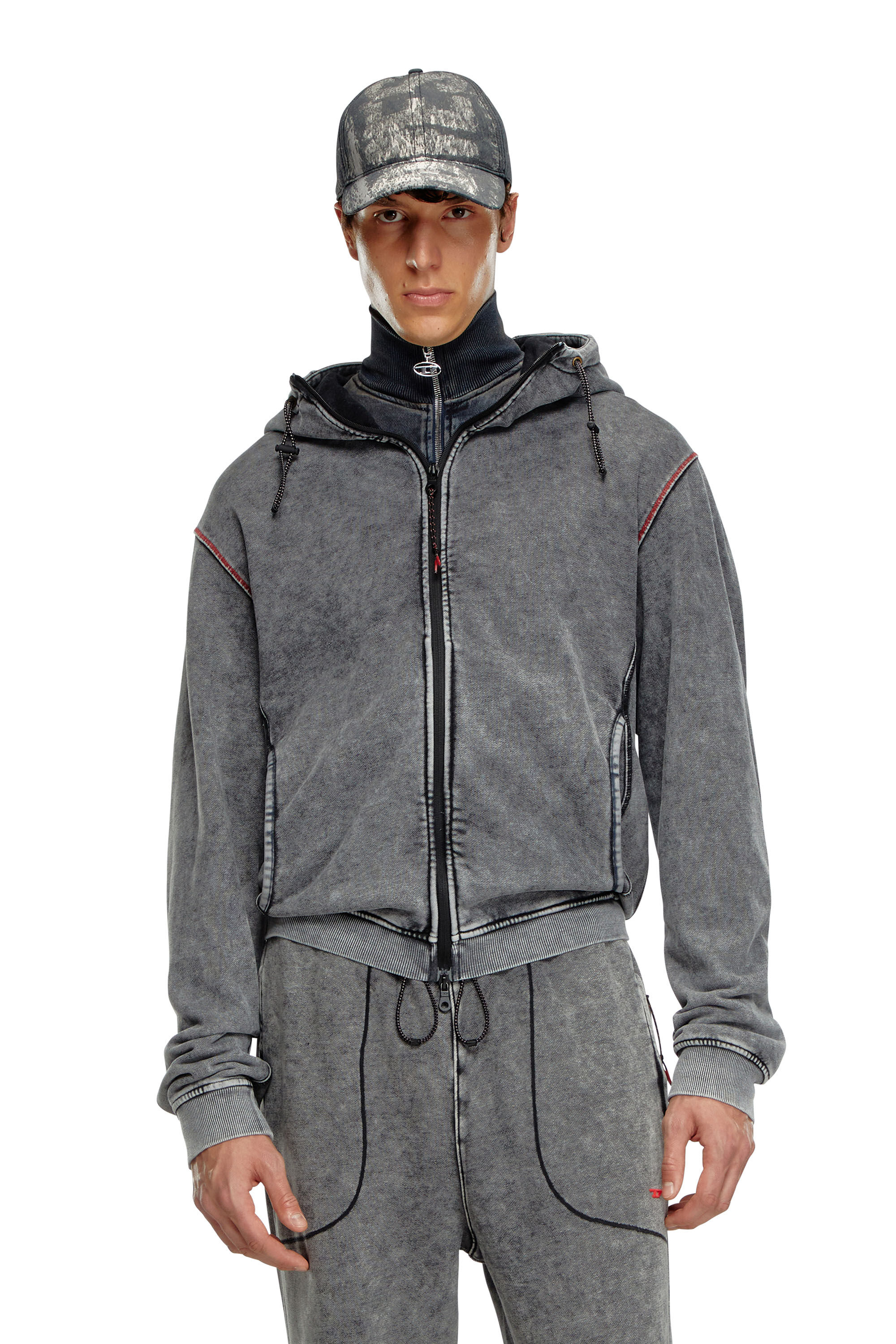 Diesel - AMST-TRANE-HT48, Sweat-shirt à capuche délavé avec fermeture zippée au dos Homme in Gris - 3