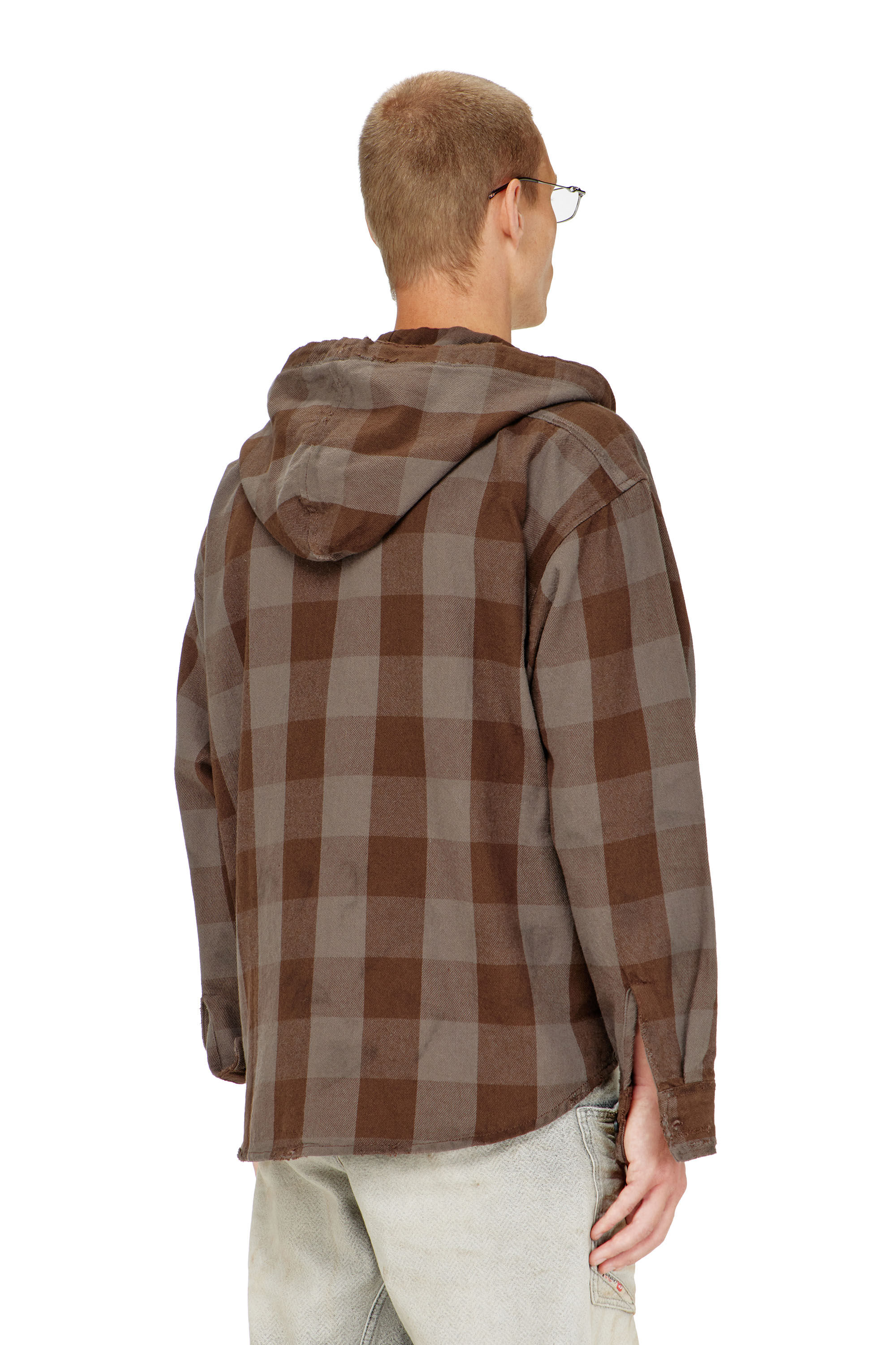Diesel - S-DRUM-HOODY, Chemise &agrave; capuche effet us&eacute; en flanelle &agrave; carreaux Homme in ToBeDefined - 4