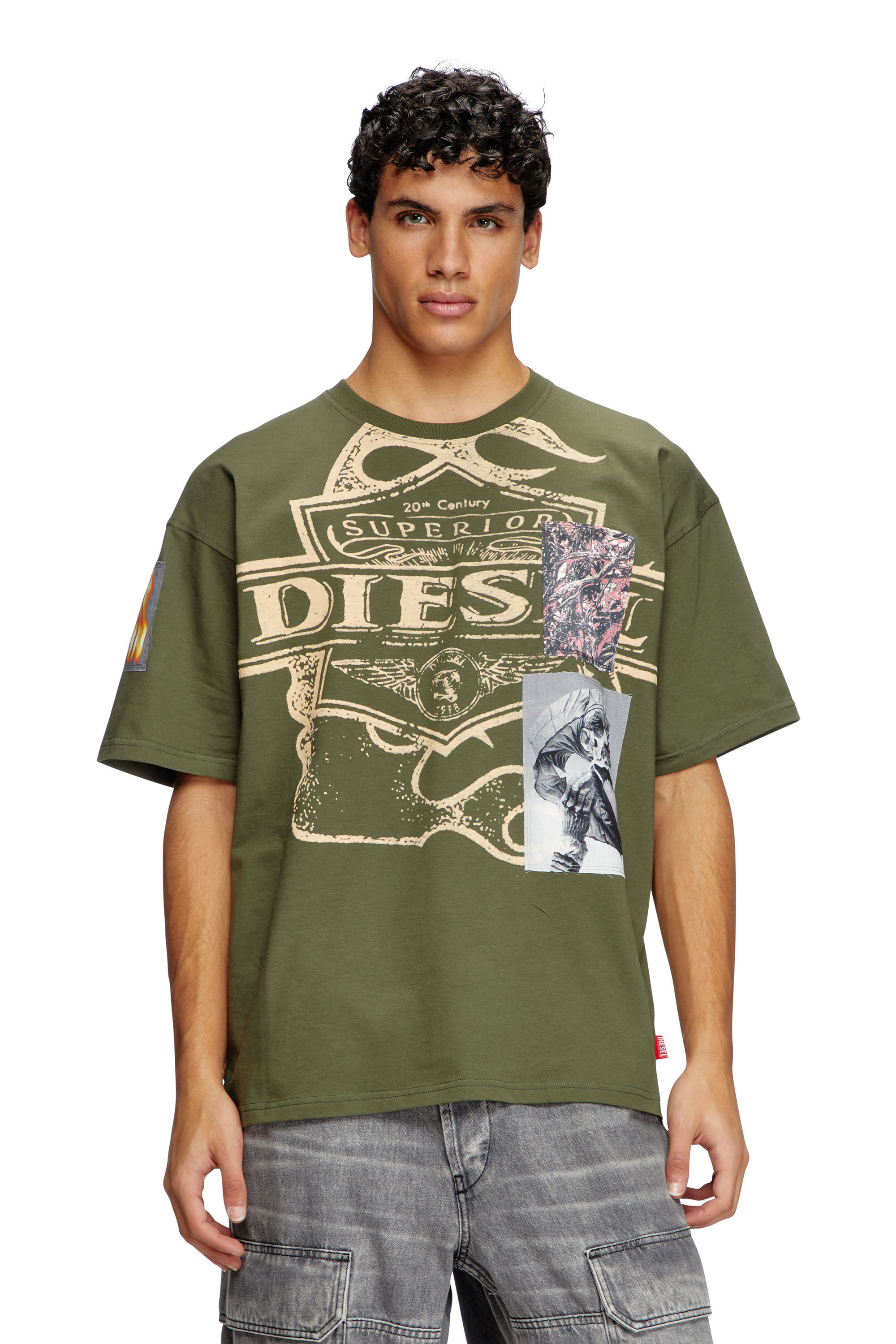 Diesel - T-BOXT-SLITS-R8, T-shirt avec empiècement Homme in Vert - 3