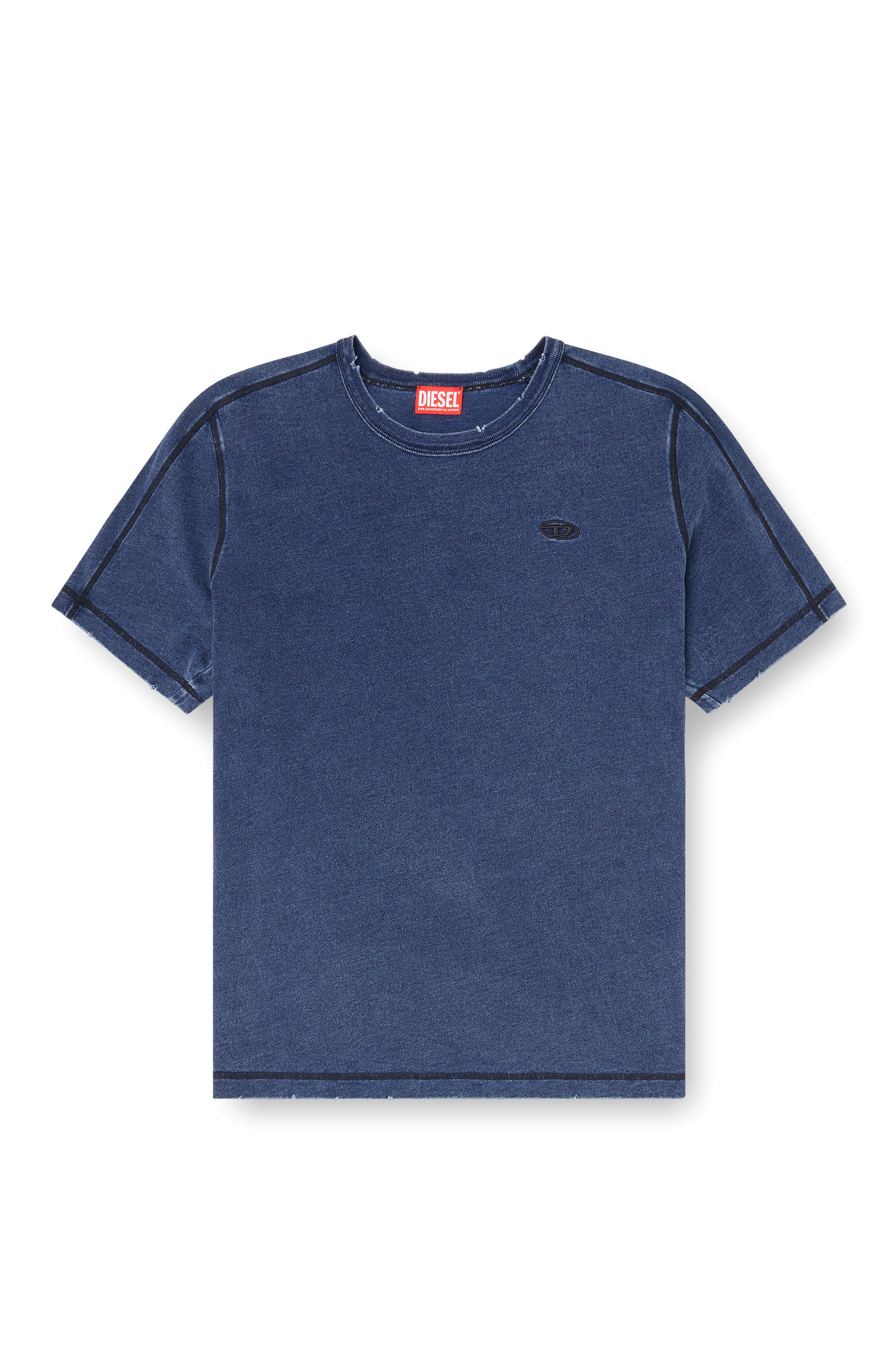 その他 salsation Round Neck T-Shirt Blue Denim Men's Distressed T-shirt with denim effect | Blue | Diesel BE