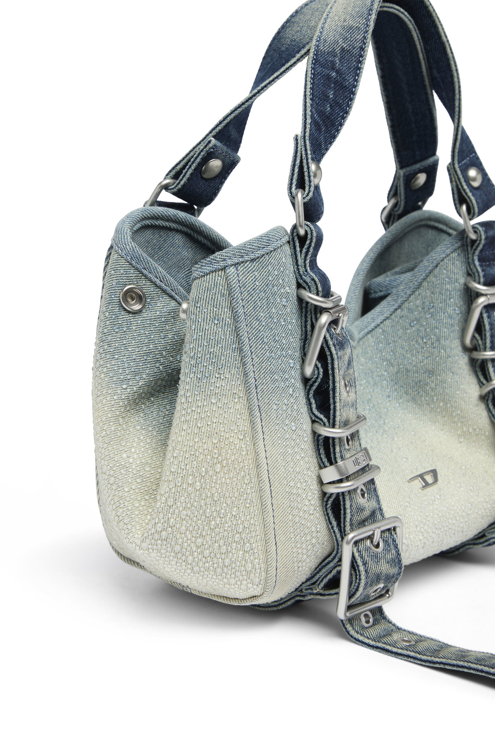 Diesel - D-ONE TOPHANDLE S, D-One-Sac small &agrave; poign&eacute;e sup&eacute;rieure en denim solaris&eacute; orn&eacute; de cristaux Femme in Bleu - 6