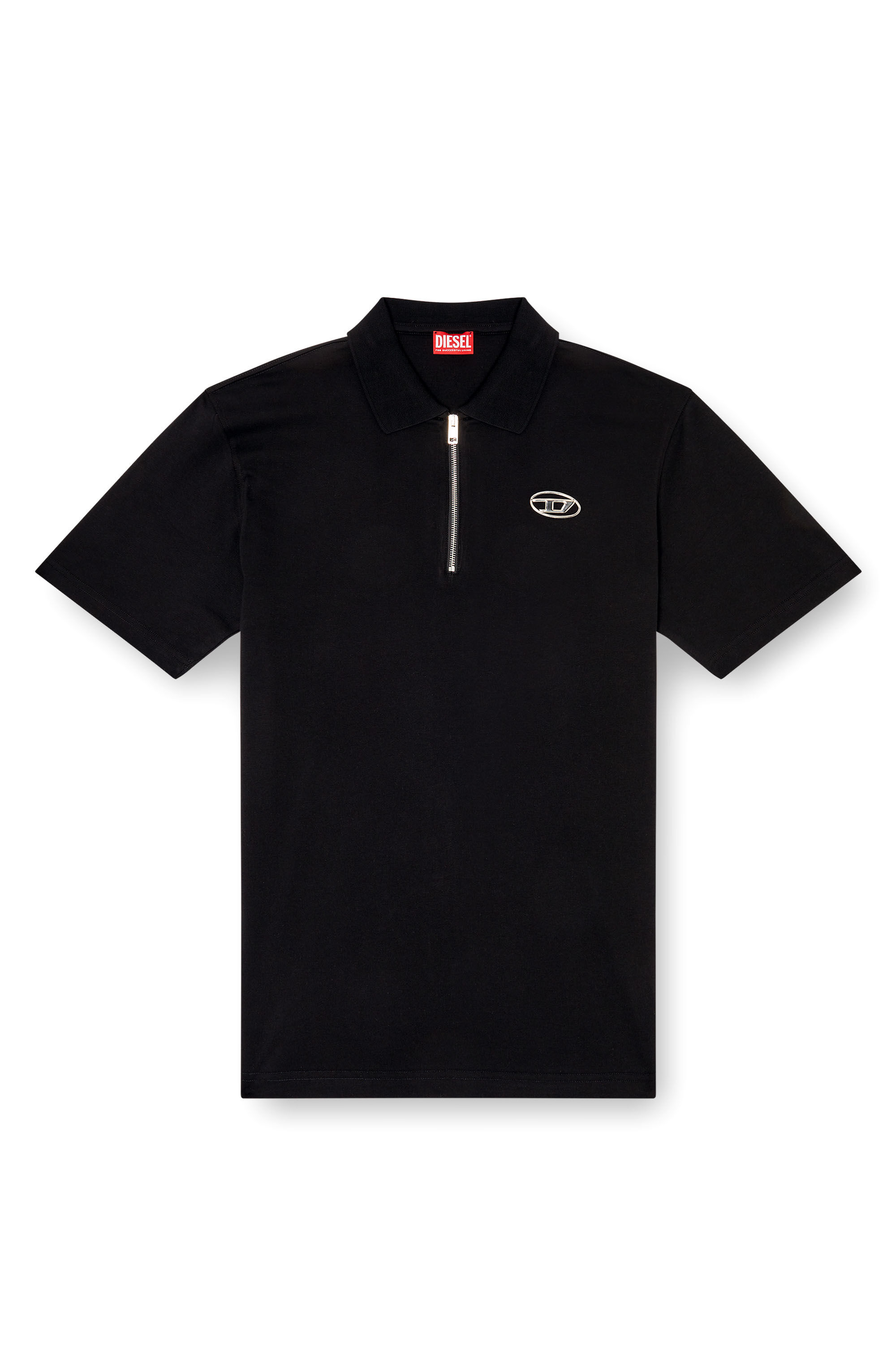 Diesel - T-VOR-OD, Polo zippé sur le devant avec Oval D découpé au laser Homme in Noir - 2