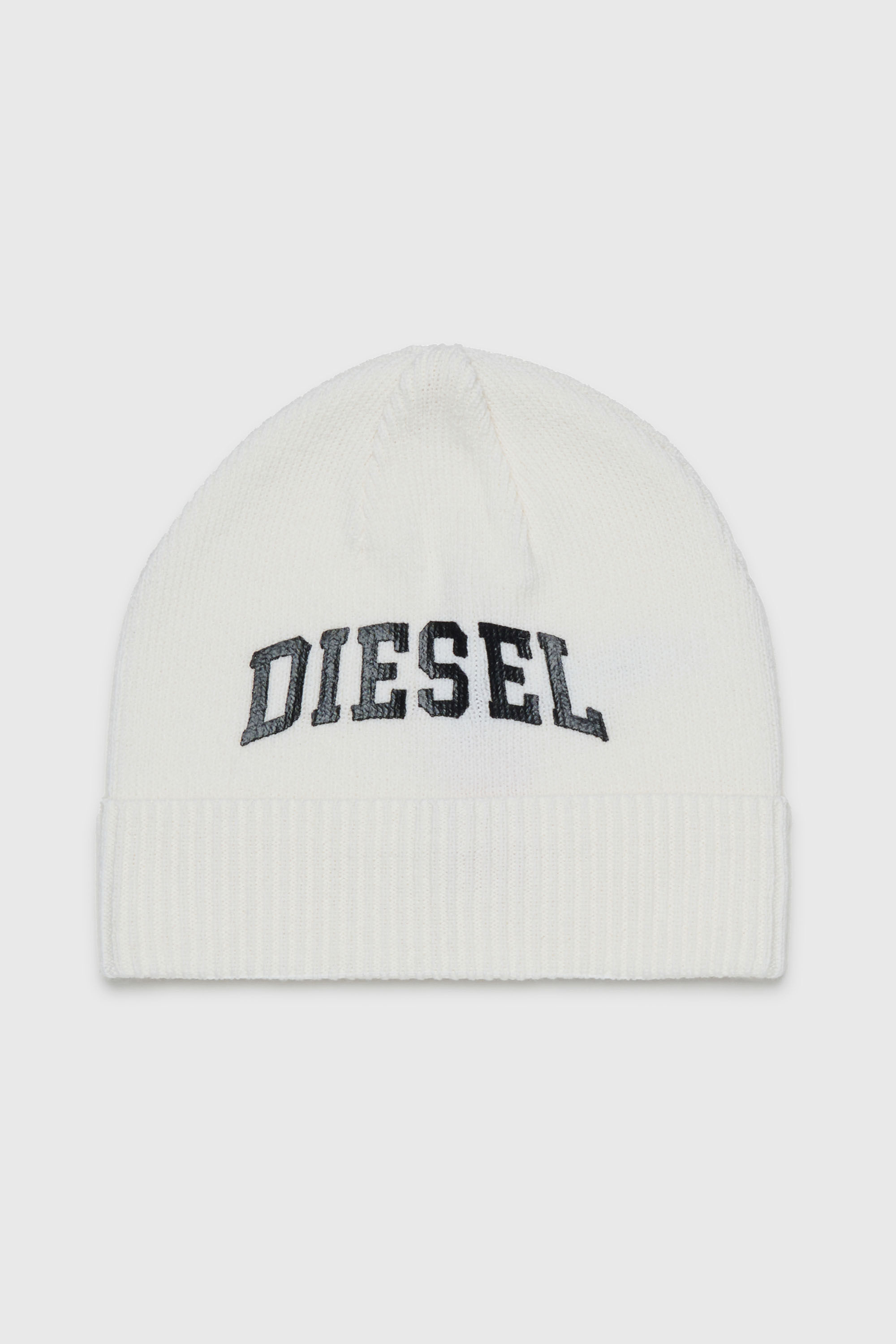 Diesel - FBAND, Bonnet en laine m&eacute;lang&eacute;e avec logo Mixte in Blanc - 1