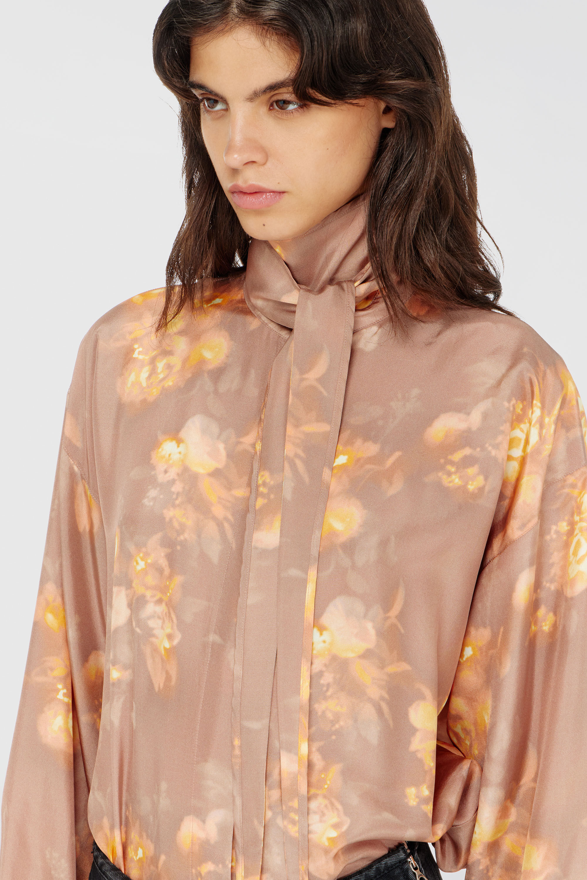 Diesel - C-ALLAS-T1, Chemise en soie habotai &agrave; motif floral Femme in Marron - 5