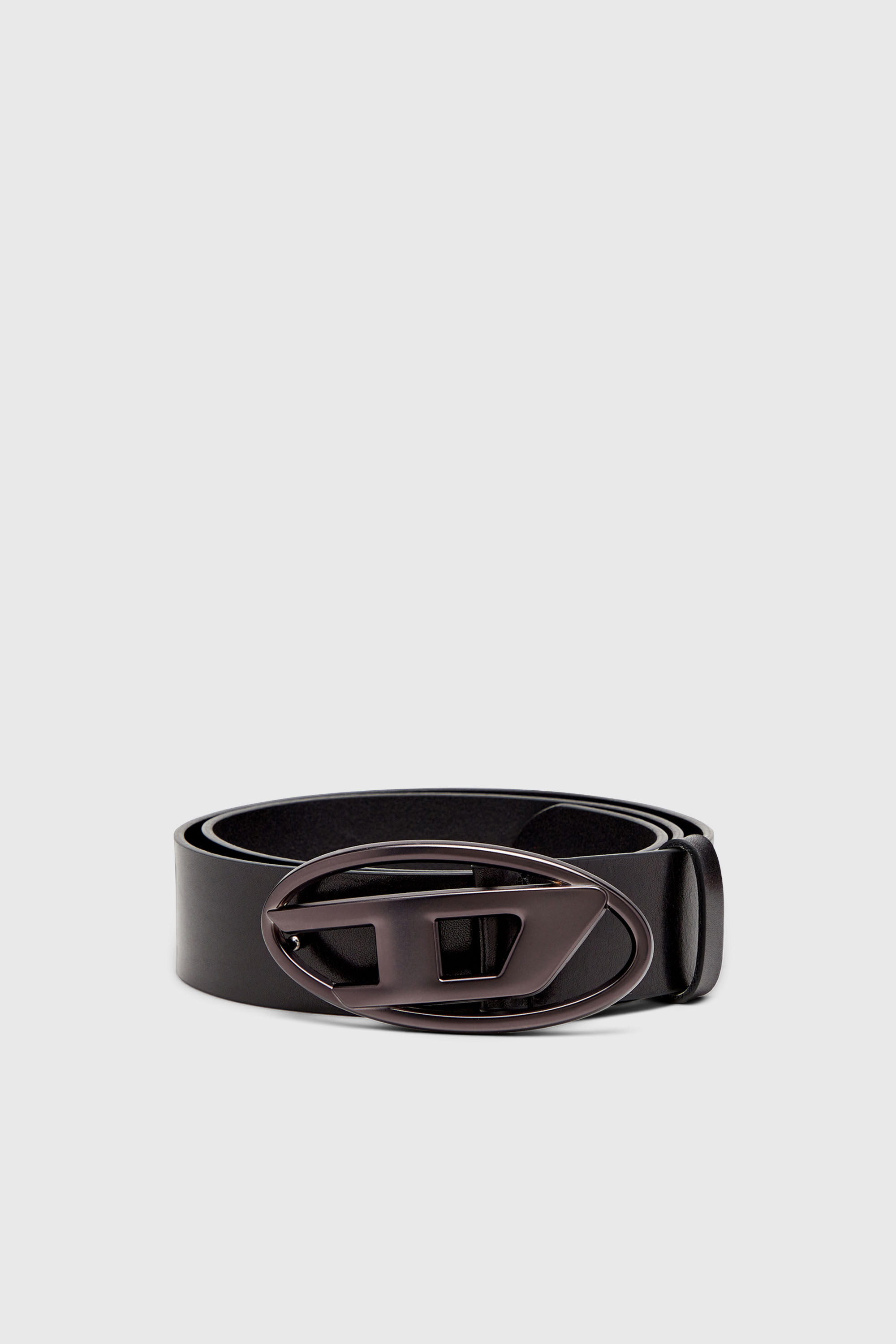 Diesel - B-1DR, Unisex's 3.9cm leather belt with metallic Oval D buckle in Black - 1