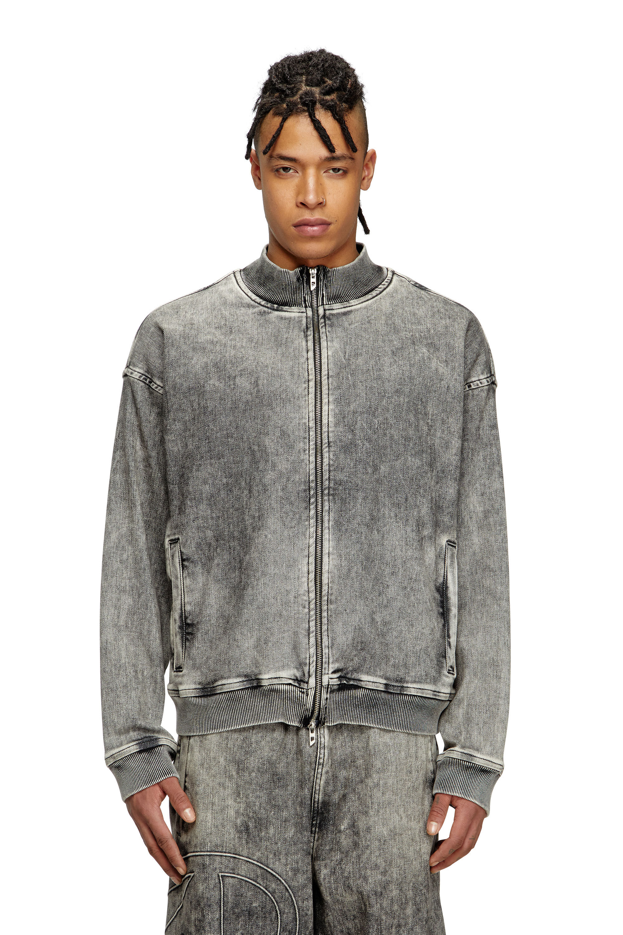 Diesel - D-CARLY-S TRACK, Pull zippé en Track Denim avec logo Oval D Mixte in Gris - 3