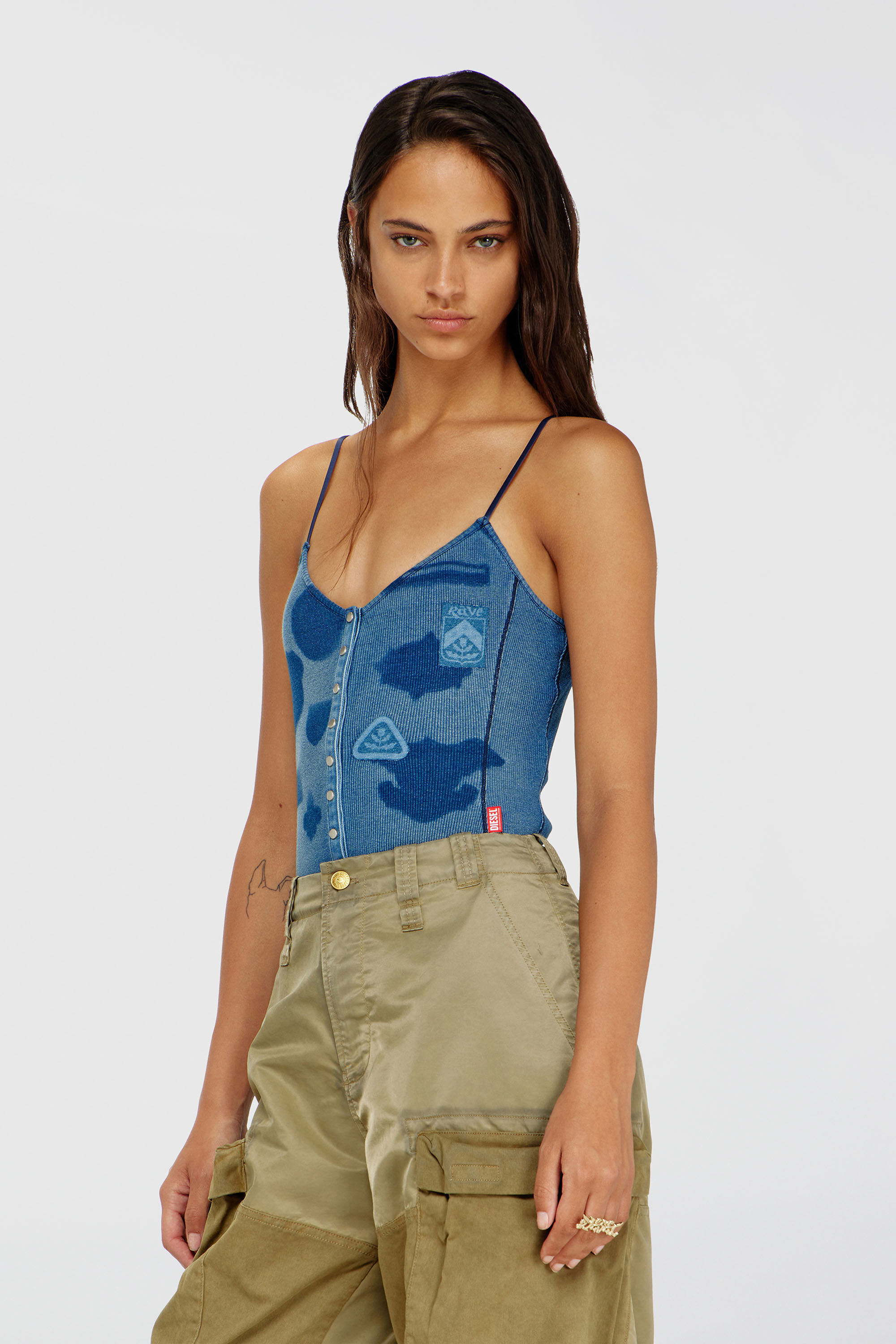 Diesel - T-LEY-AA1, Body en jersey c&ocirc;tel&eacute; avec effets patch ombr&eacute;s Femme in Bleu - 3