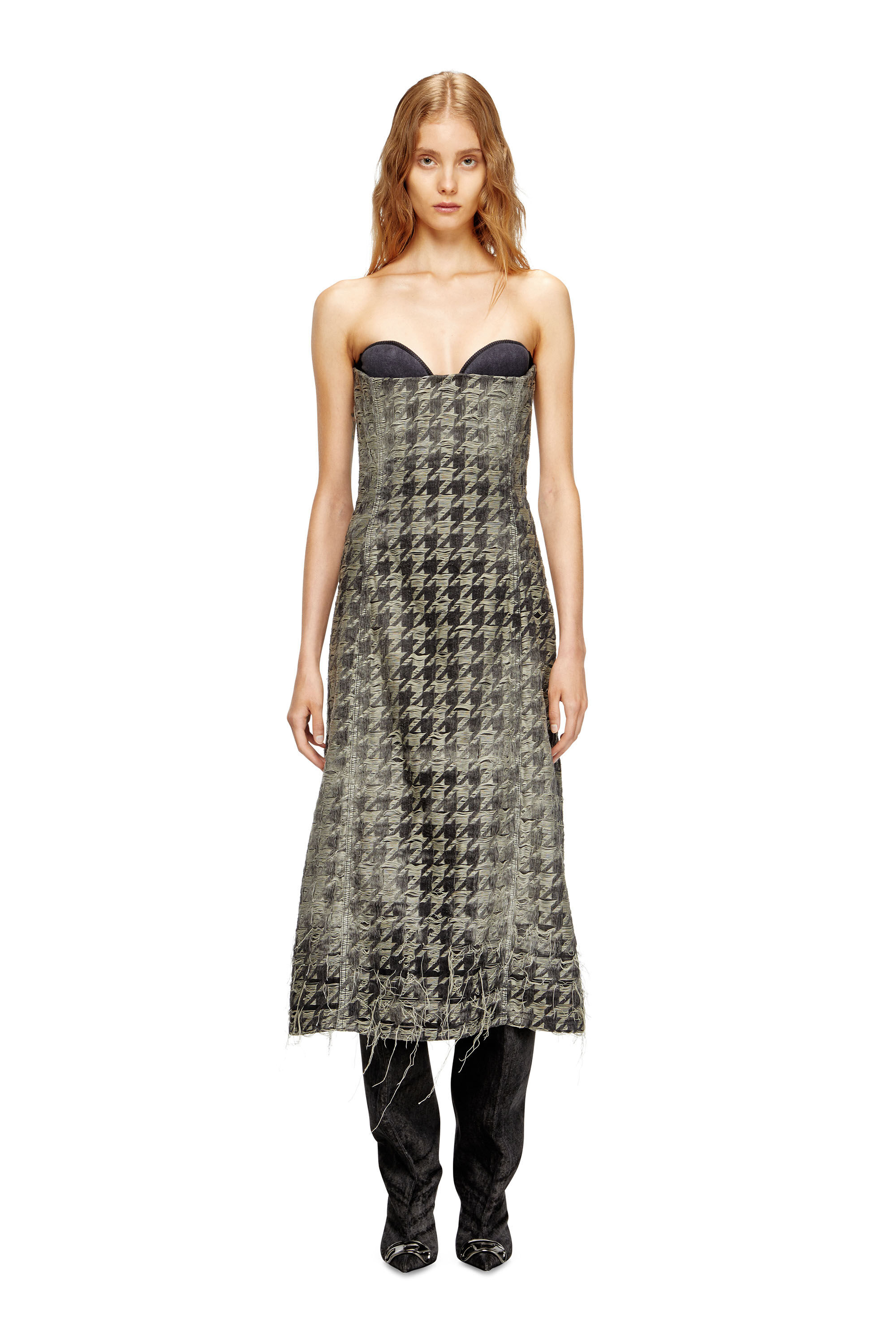 Diesel - DE-OLIVIA-FSH, Robe midi en denim tissé pied-de-poule Femme in Polychrome - 3